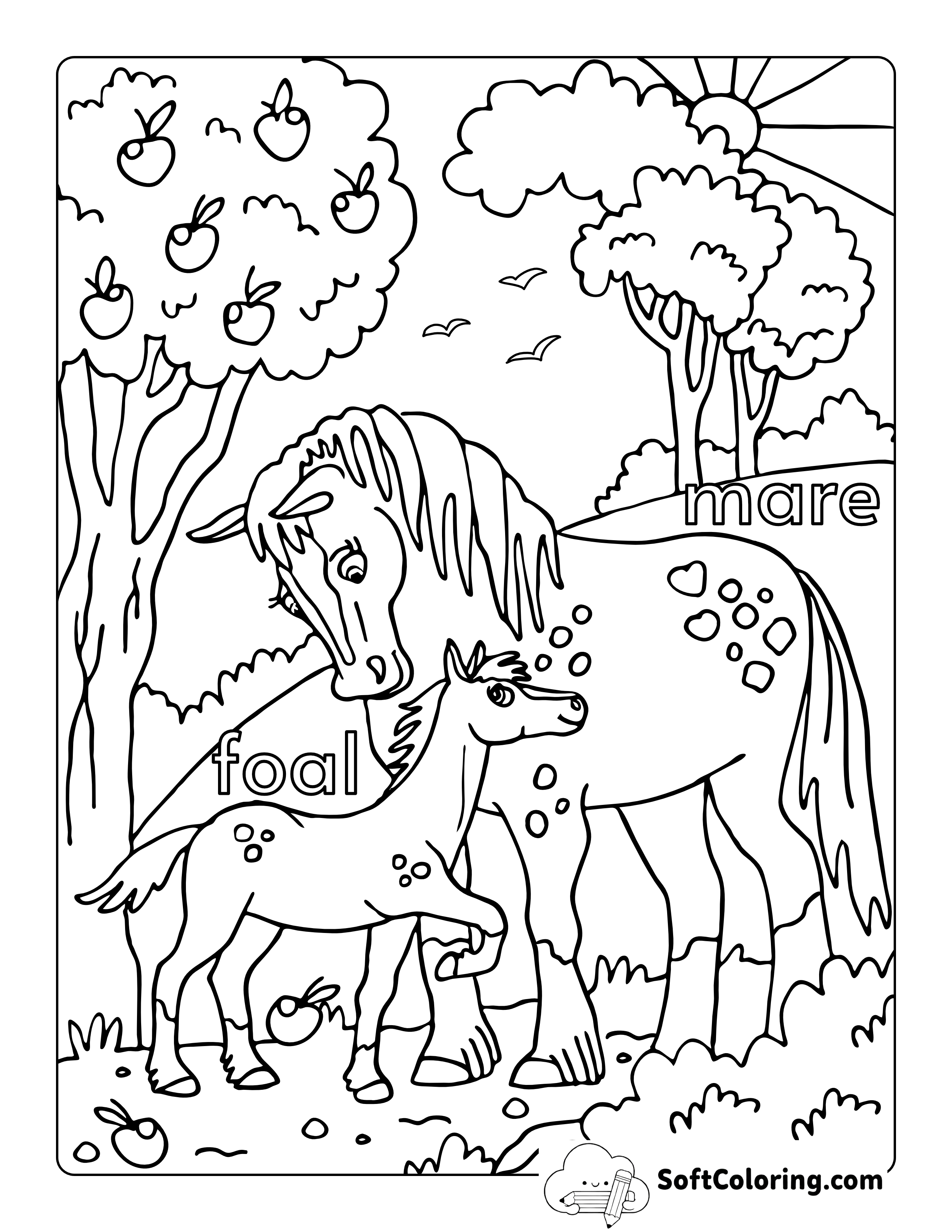 Horse with Baby Foal Coloring Sheet