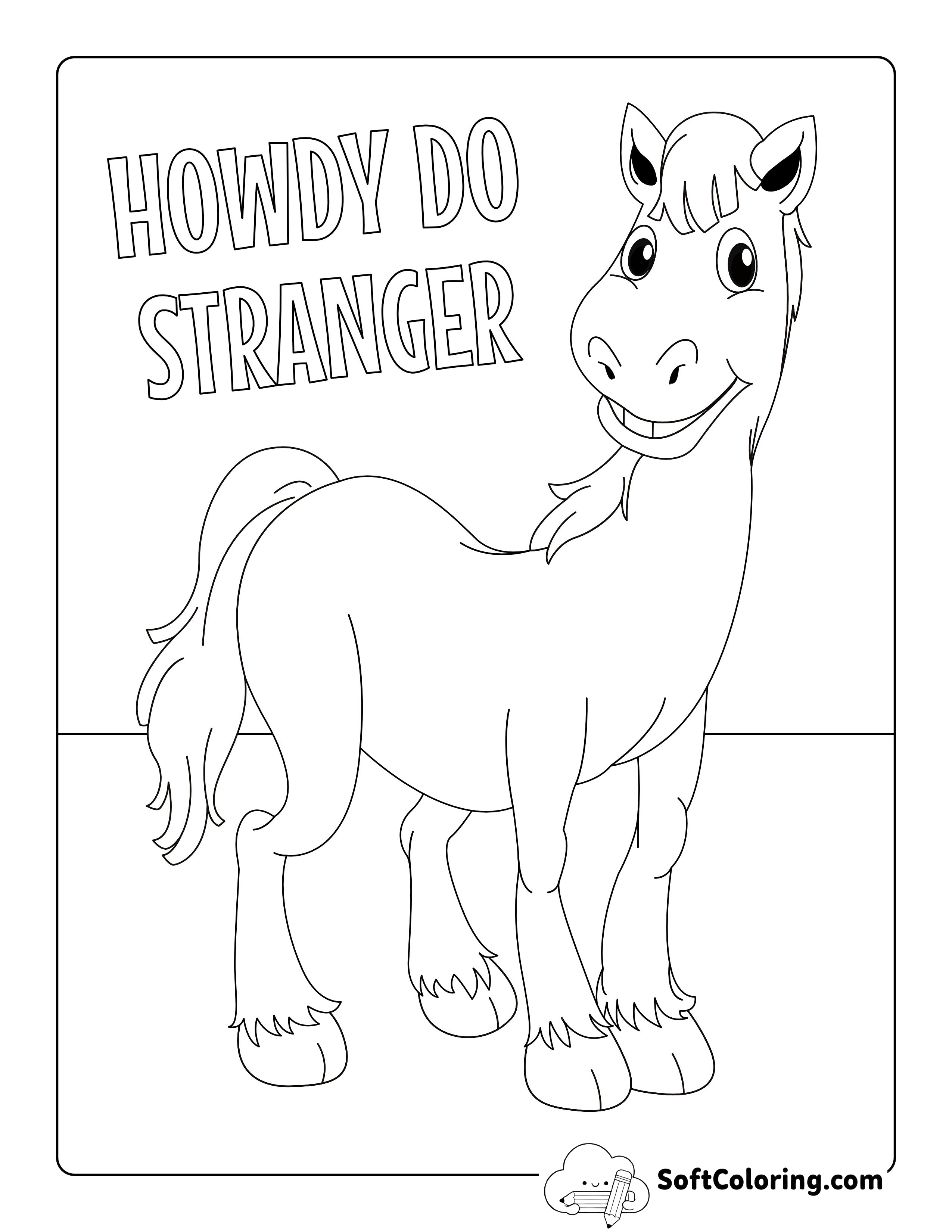 Cartoon Smiling Horse Coloring Page
