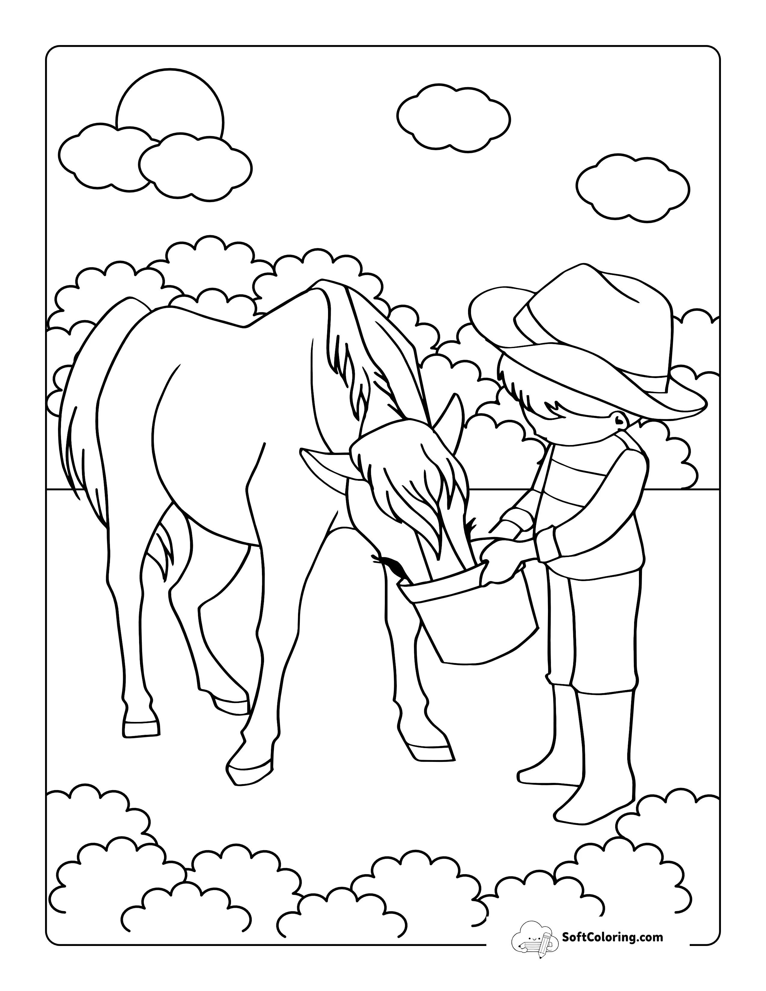 Child Feeding Pony Printable To Color