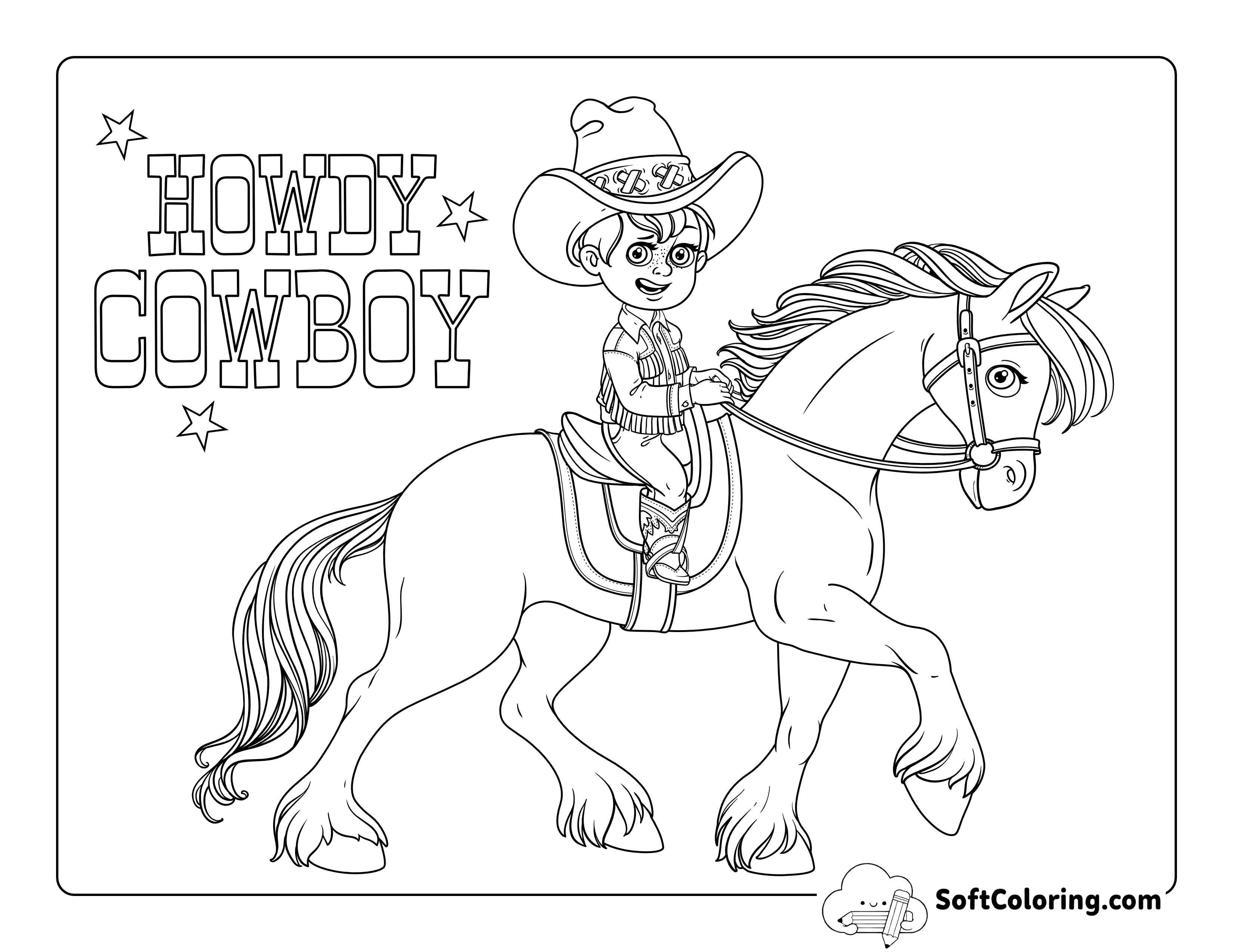 Cowboy on Horse Free Printable to Color