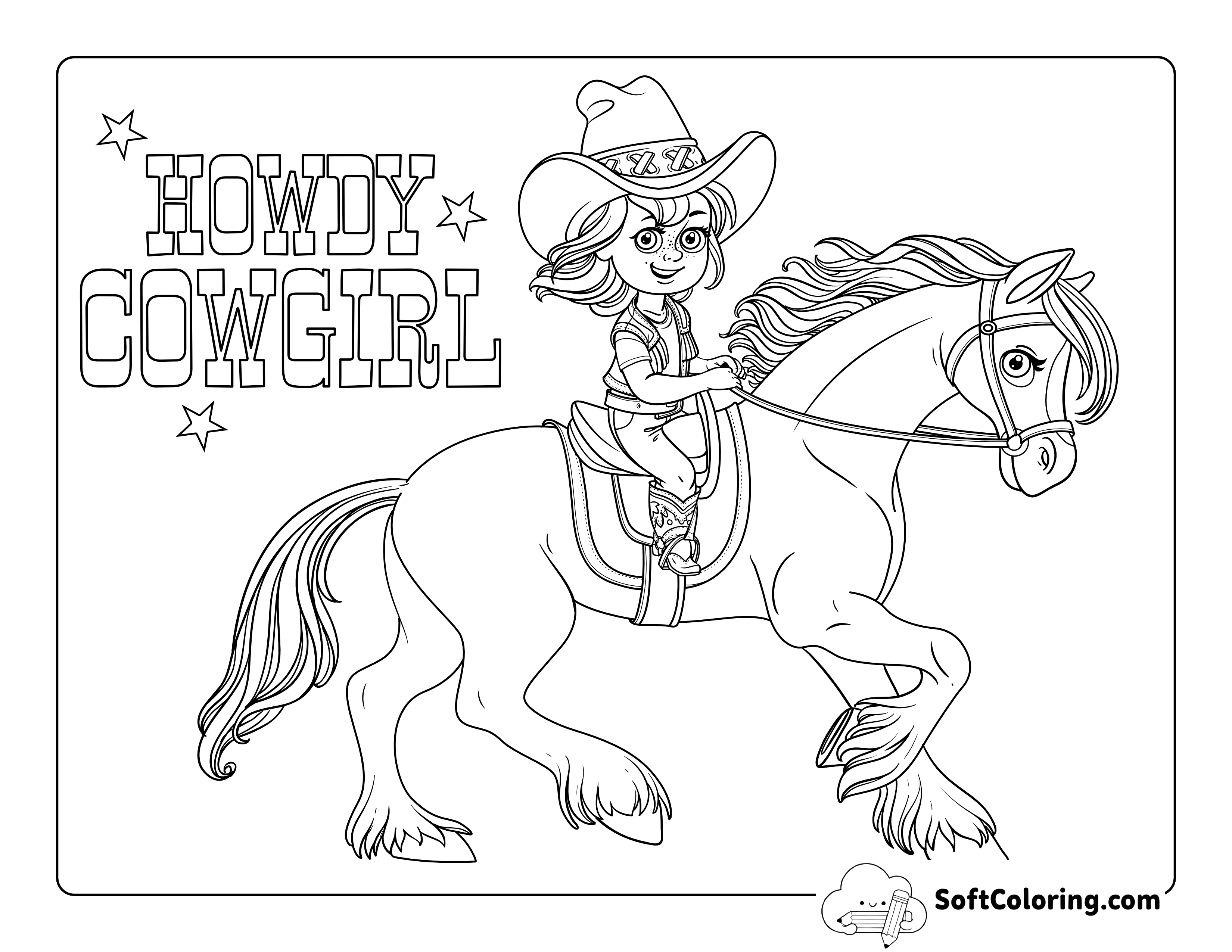 Cowgirl on Horse Coloring Sheet