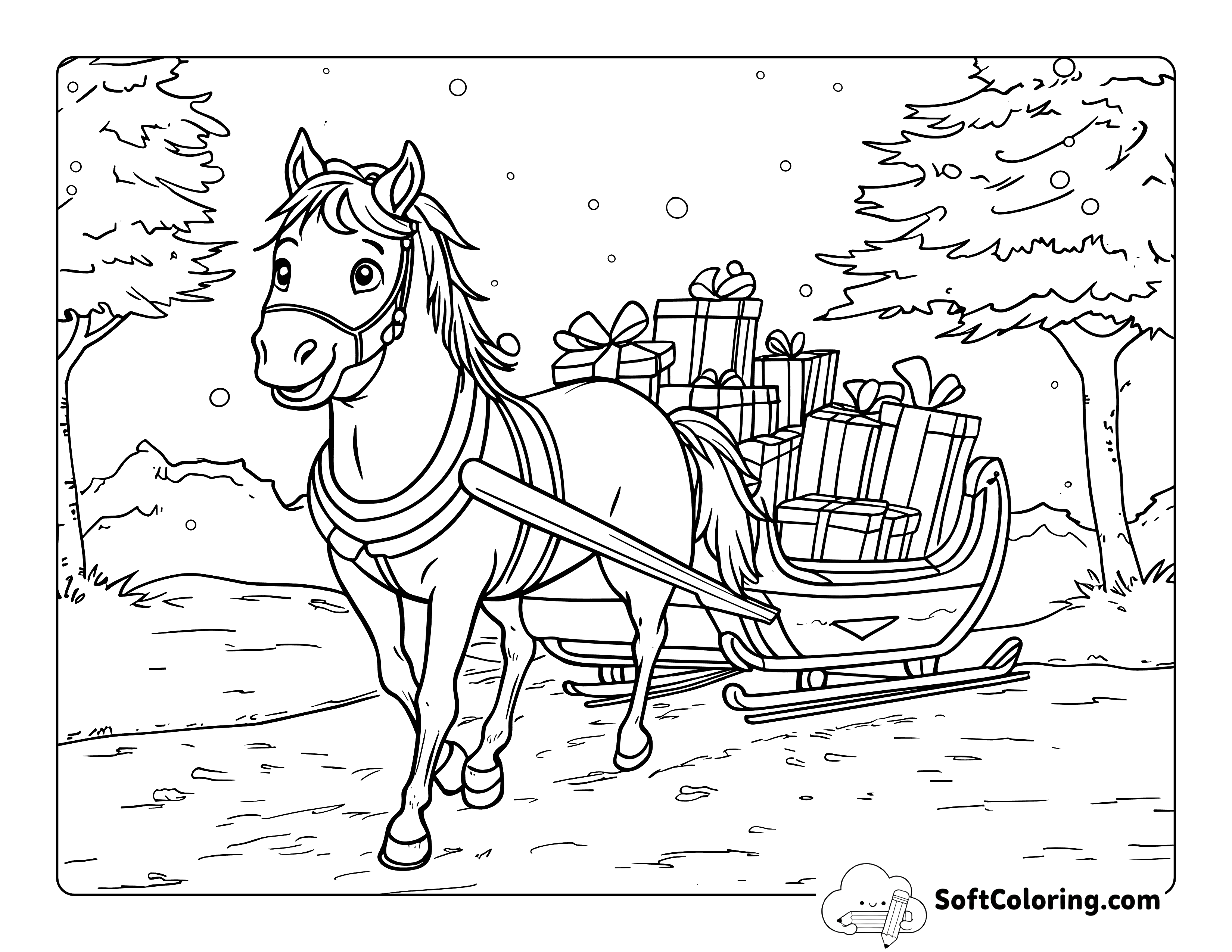 Christmas Horse Coloring Page for Kids
