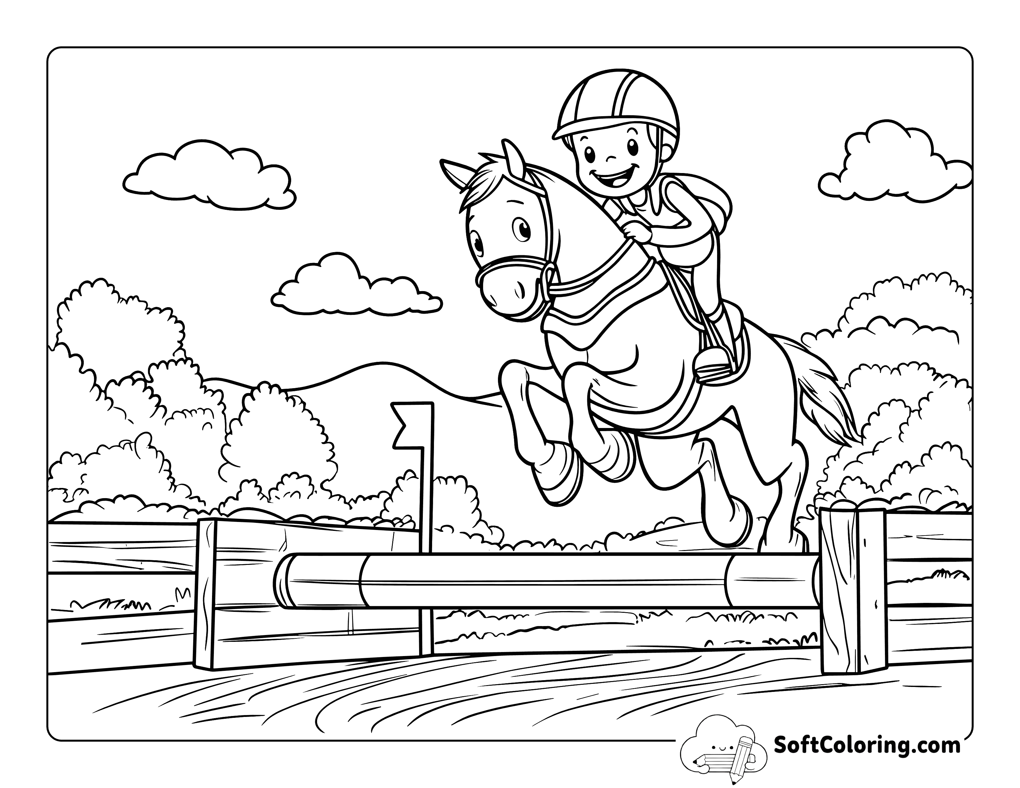 Cross Country Jumping Horse Coloring Page