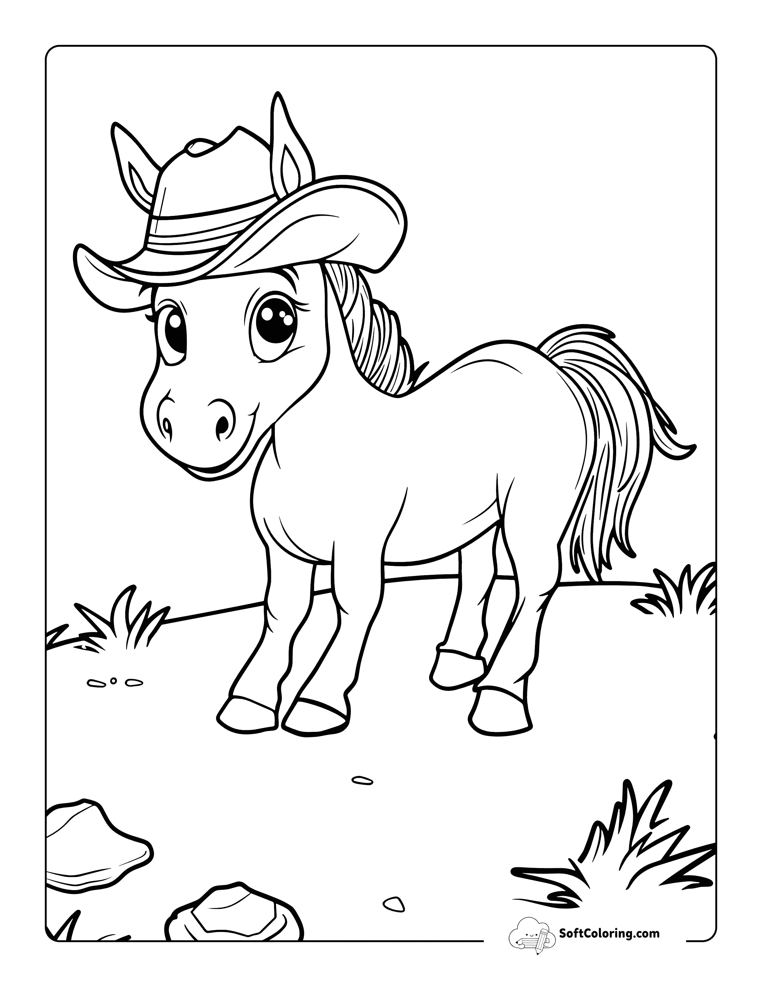 Cute Western Pony Coloring Page For Kids