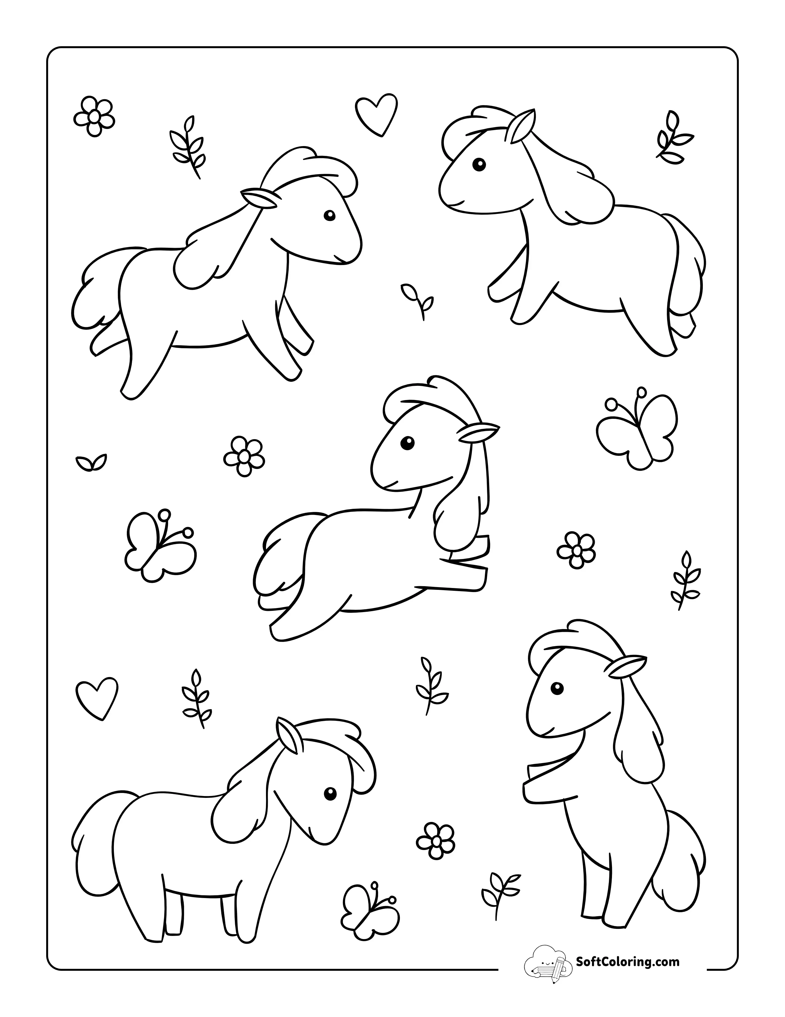 Cute Kawaii Mini Horses Coloring Page