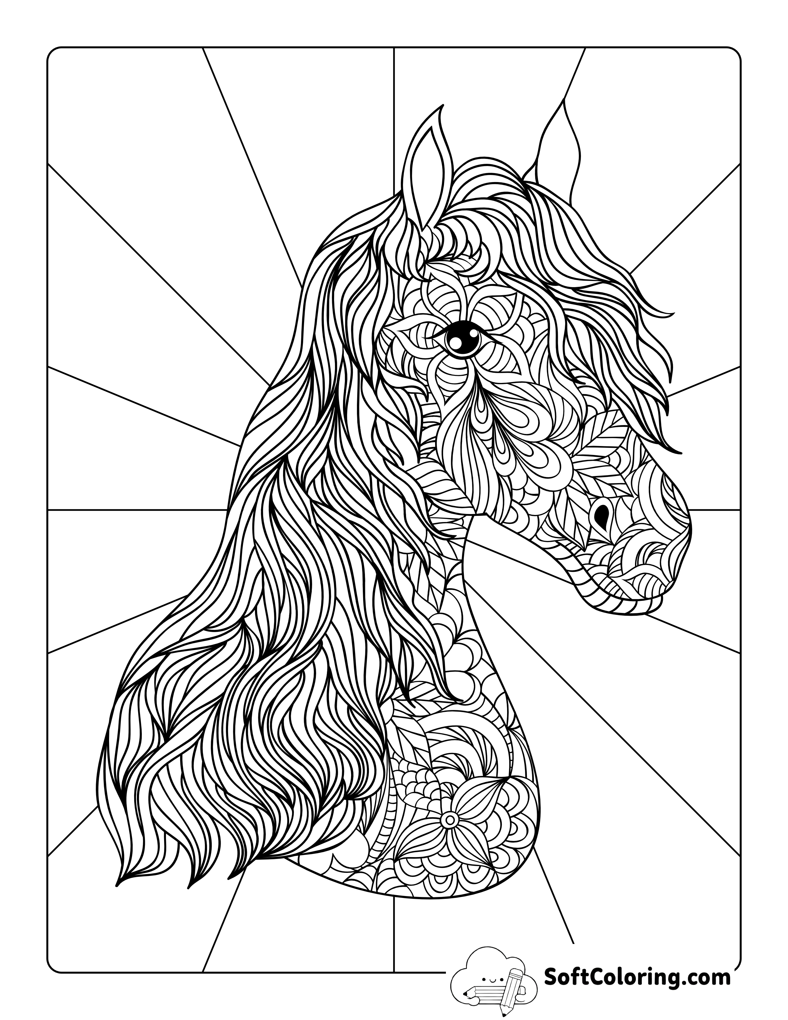 Patterned Horse Head Adult Coloring Page