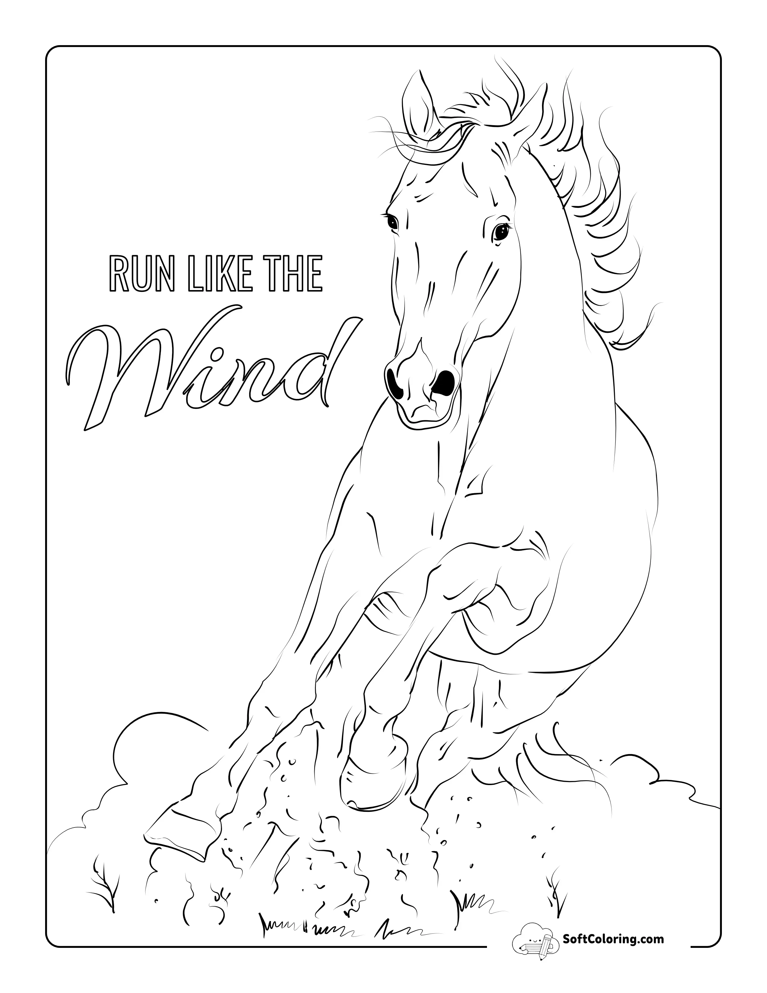 Horse Galloping Nostalgia Coloring Page For Seniors