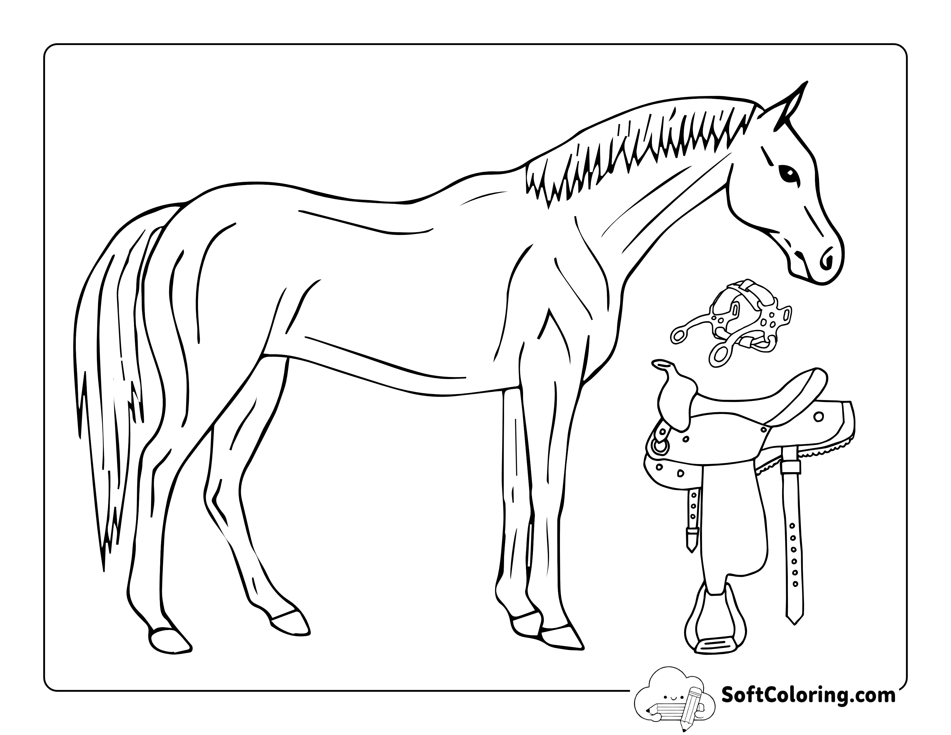 Horse Outline with Saddle and Halter to Color