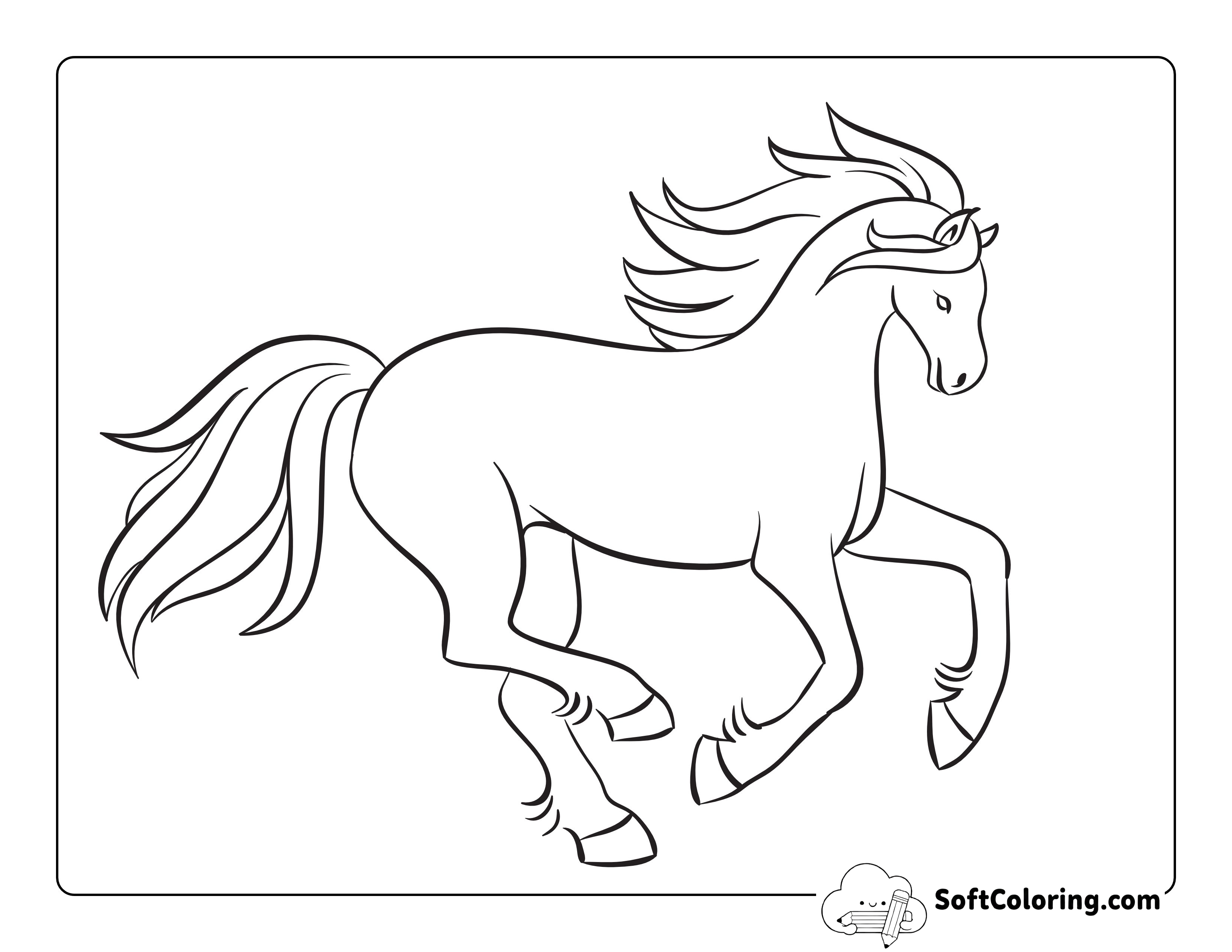 Horse with Flowing Mane Printable to Color