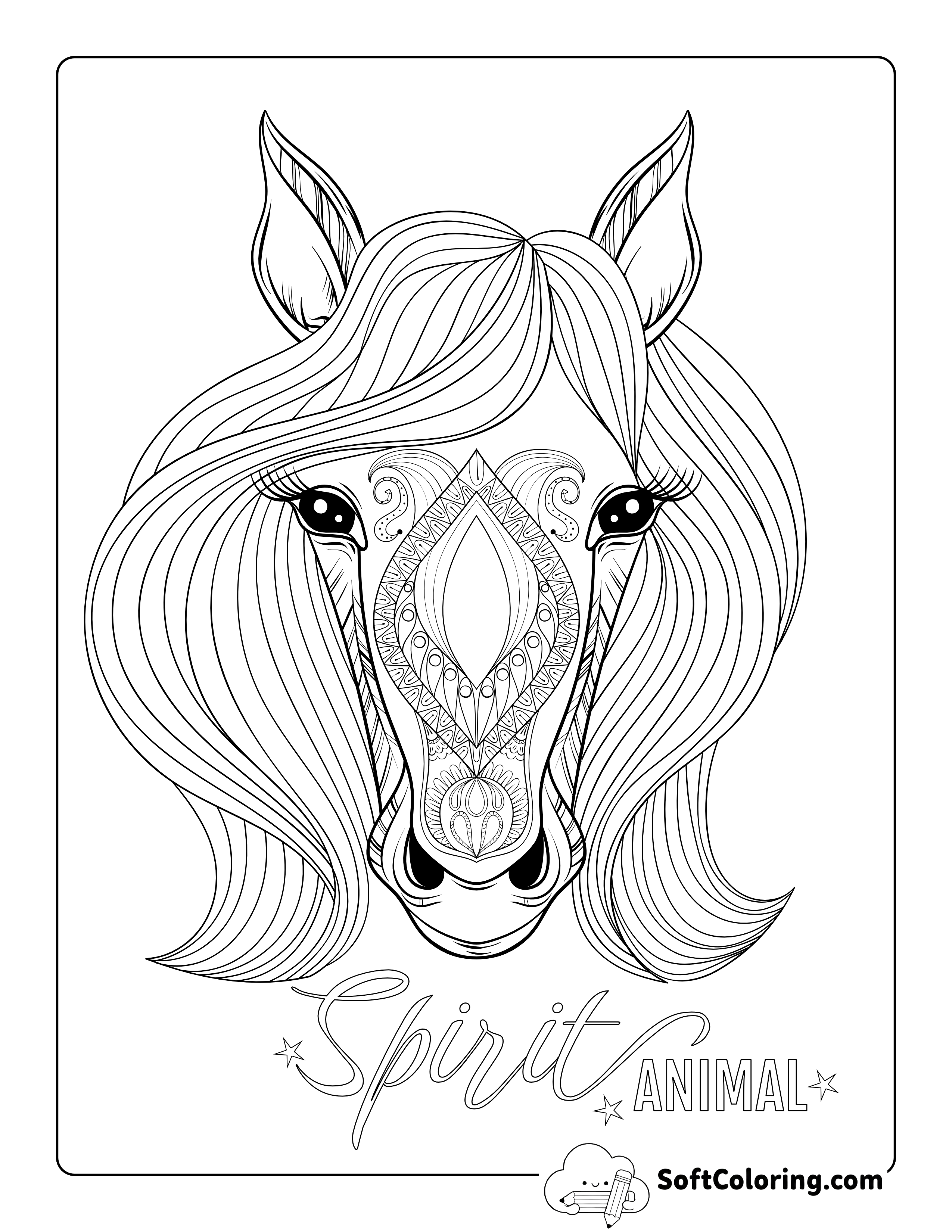 "Spirit Animal" Horse Zentangle for Teens to Color