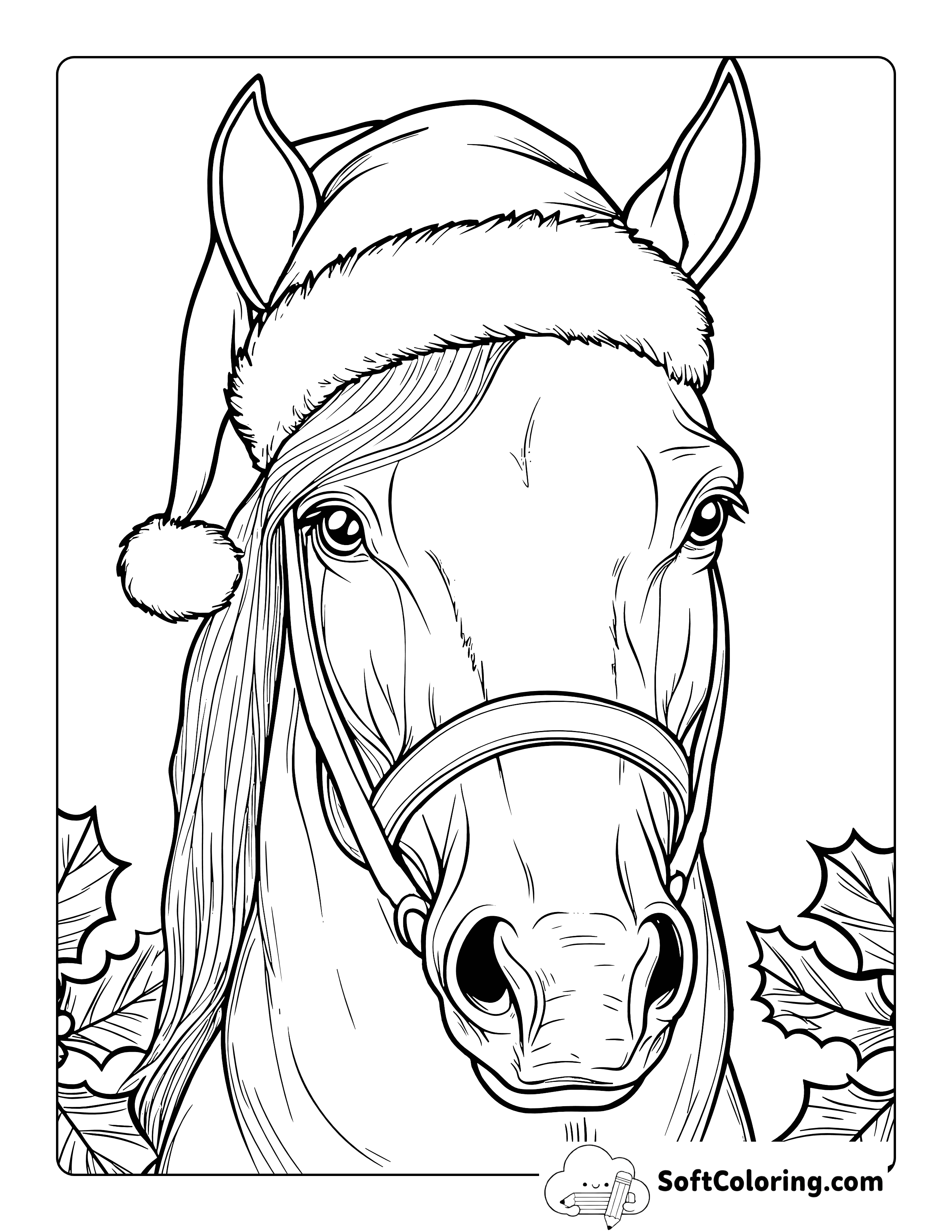 Realistic Christmas Horse Coloring Page