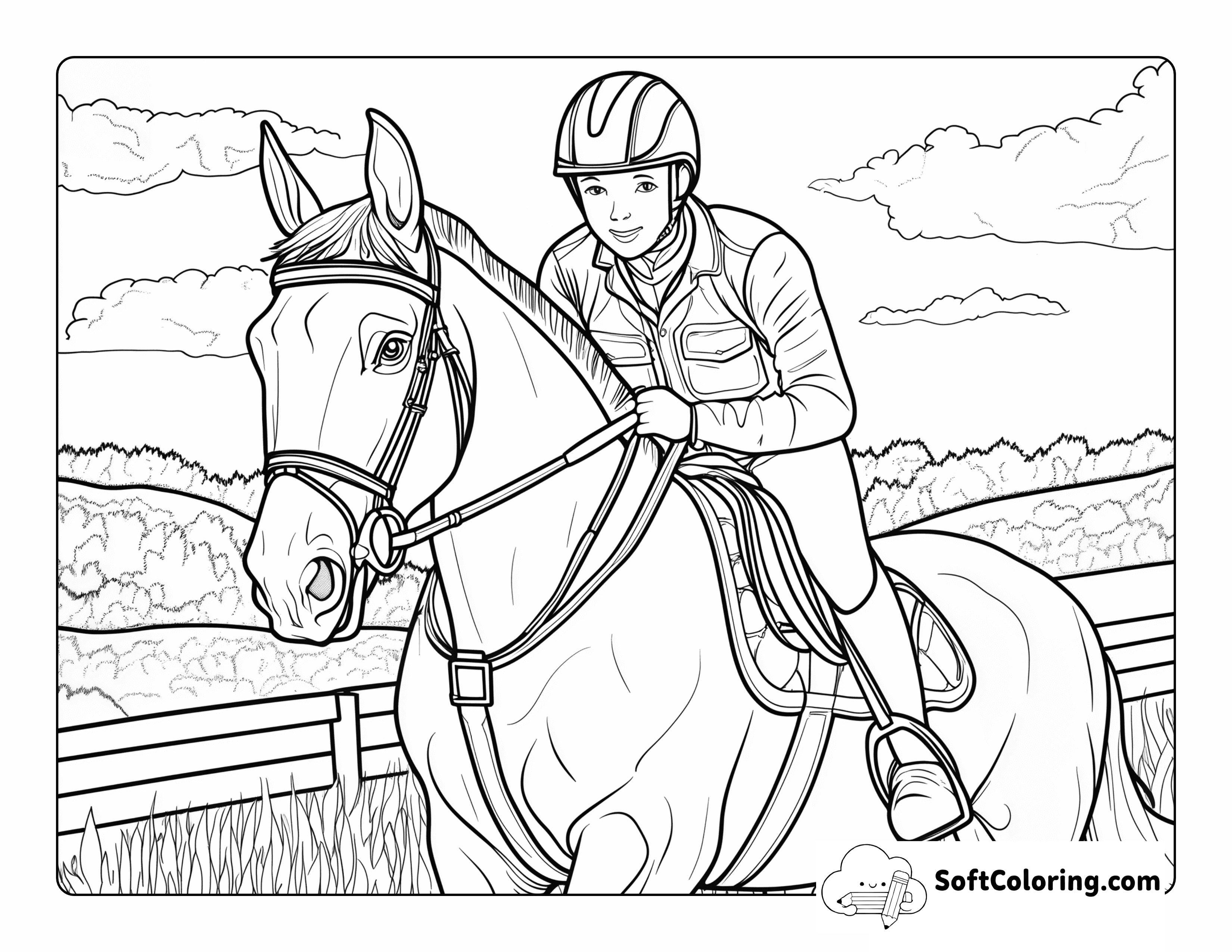 Cross Country Jumping Horse Coloring Page