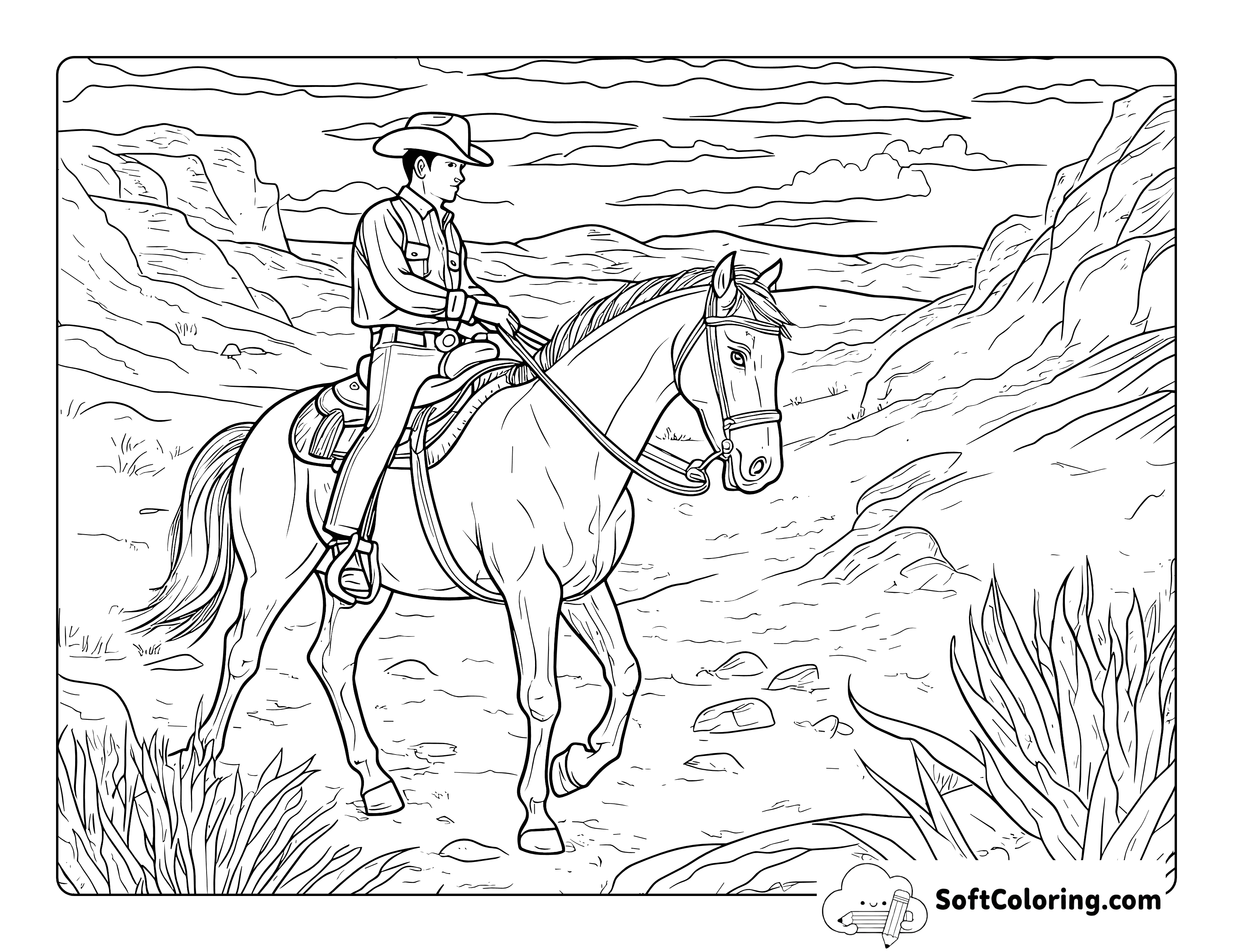 Realistic Western Horse Coloring Page