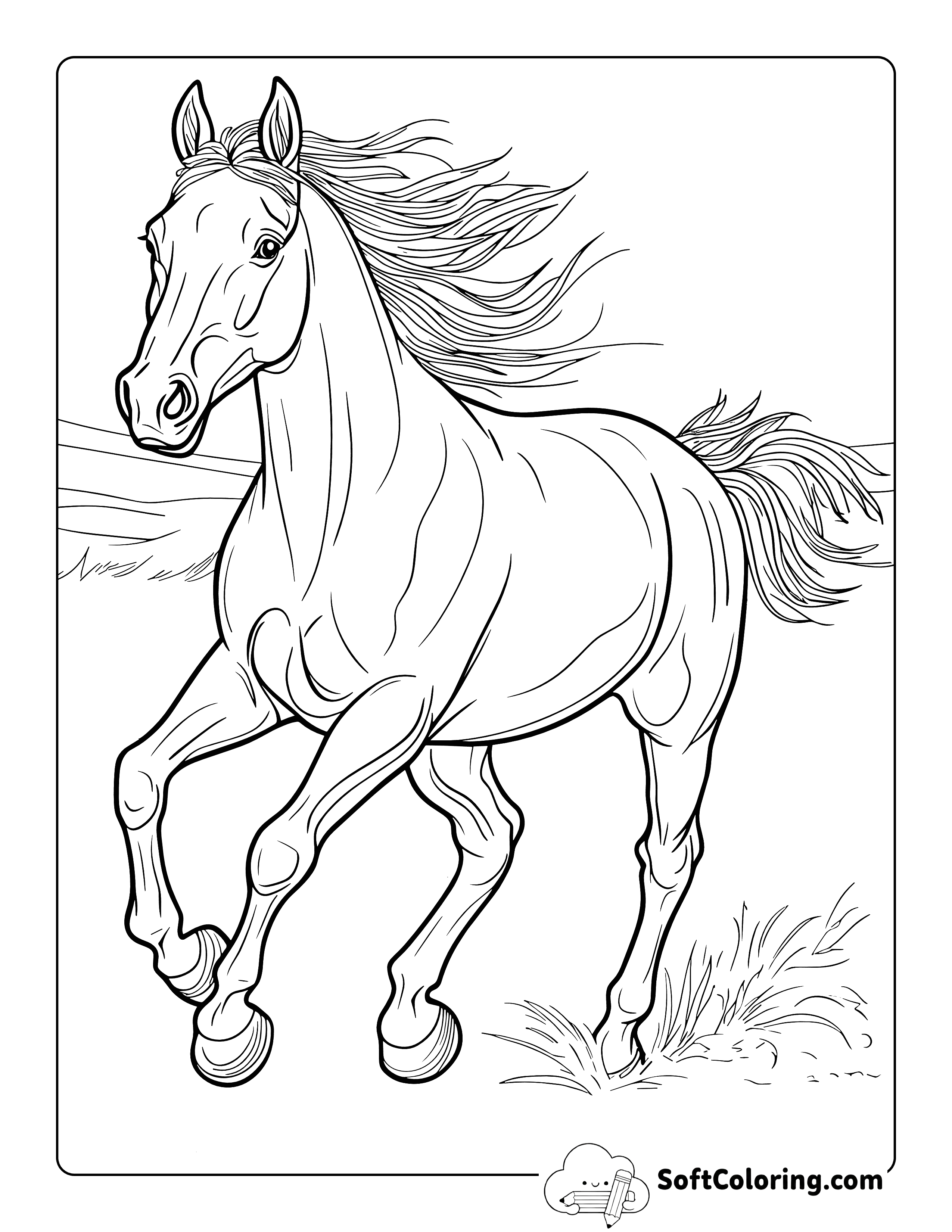 Realistic Wild Arabian Horse Coloring Page