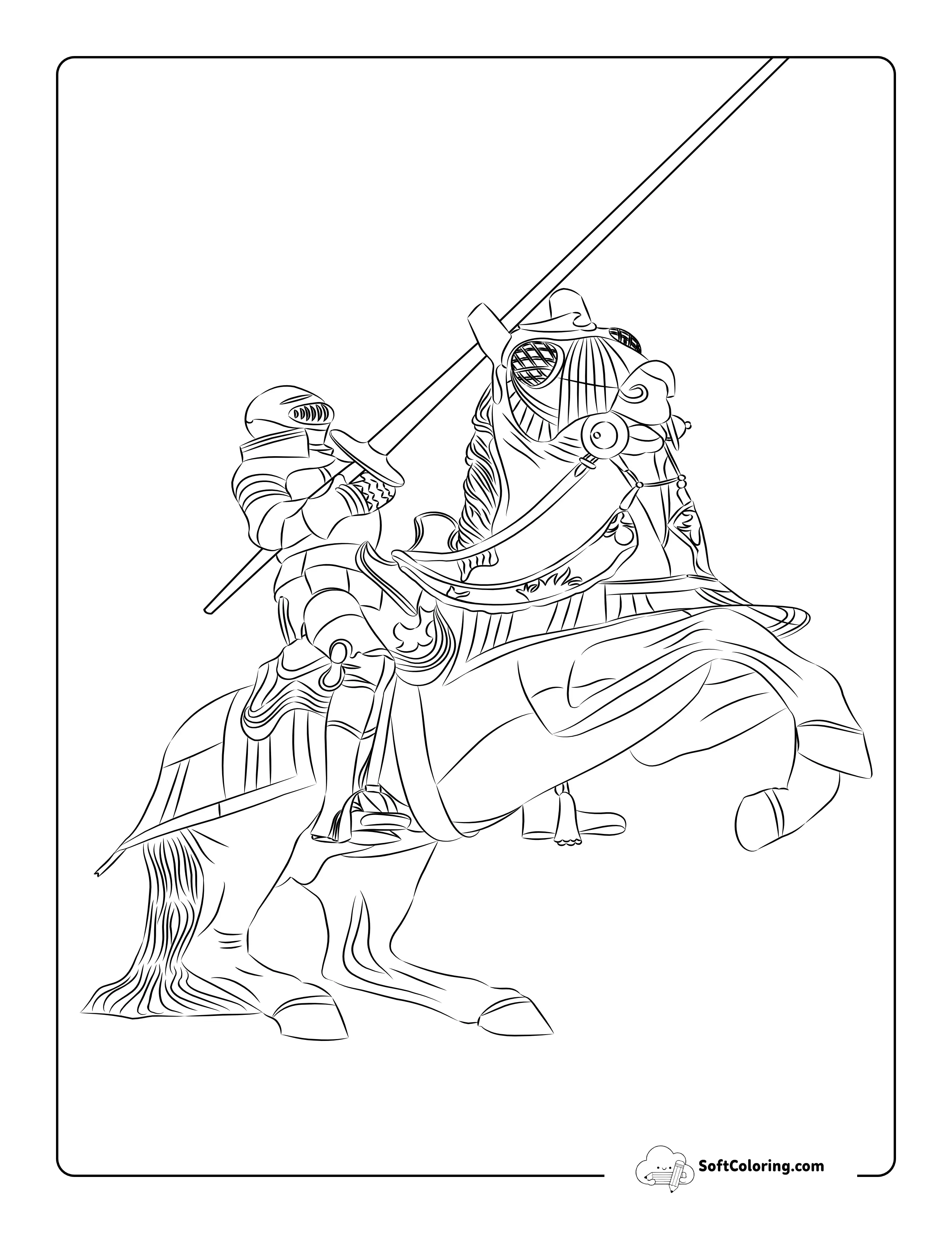 Knight And Armored Horse Coloring Sheet