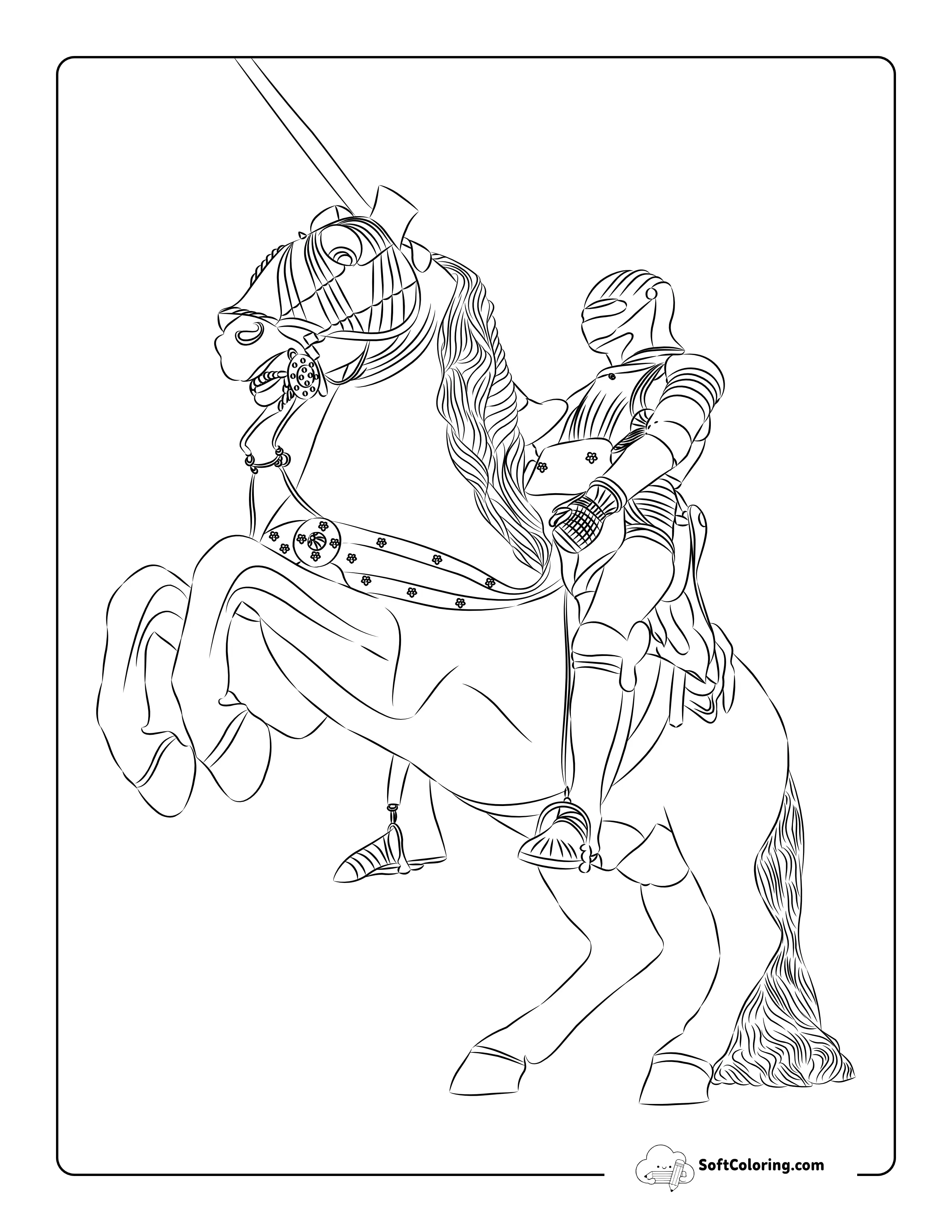 Knight On Rearing Horse Picture To Color