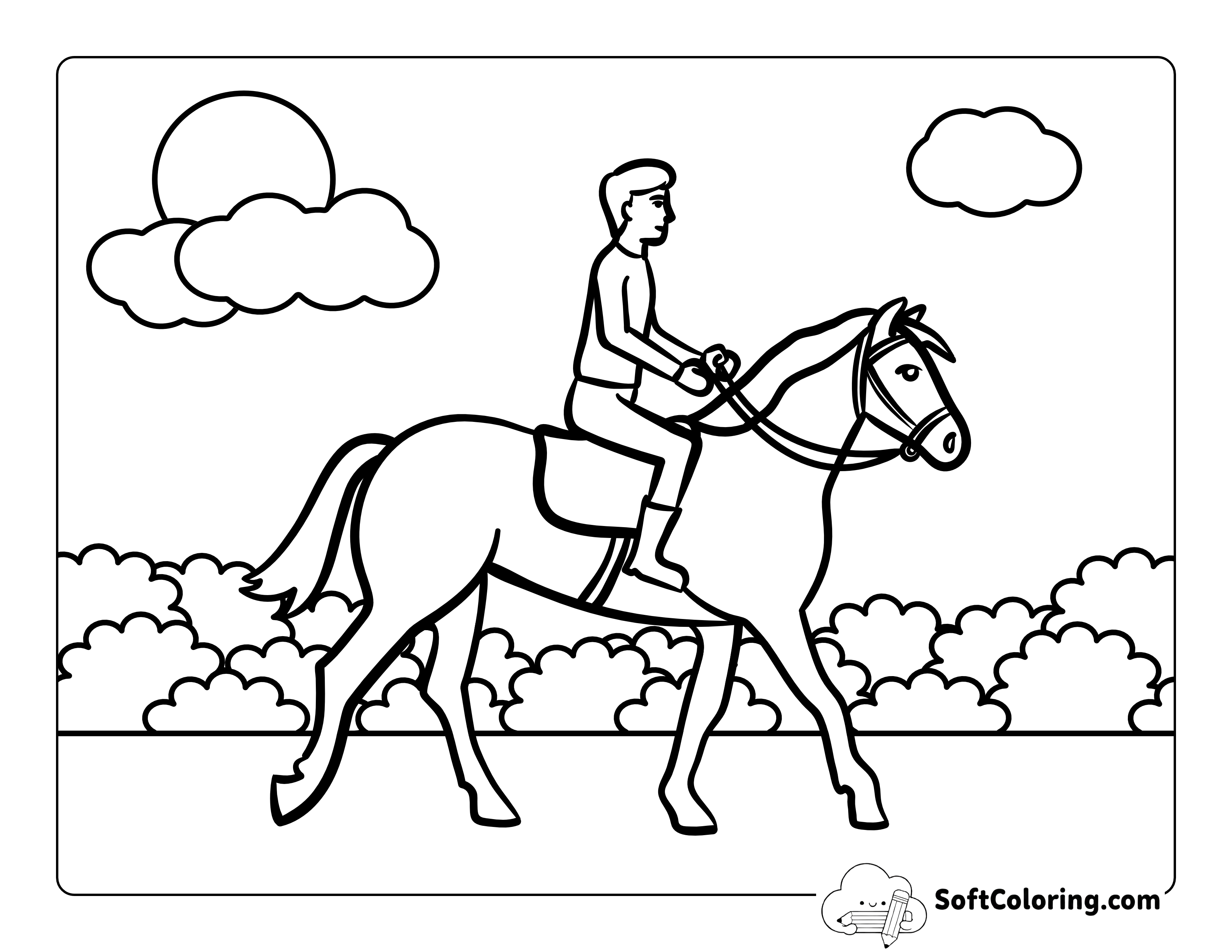 Man Horse Riding Printable Sheet to Color