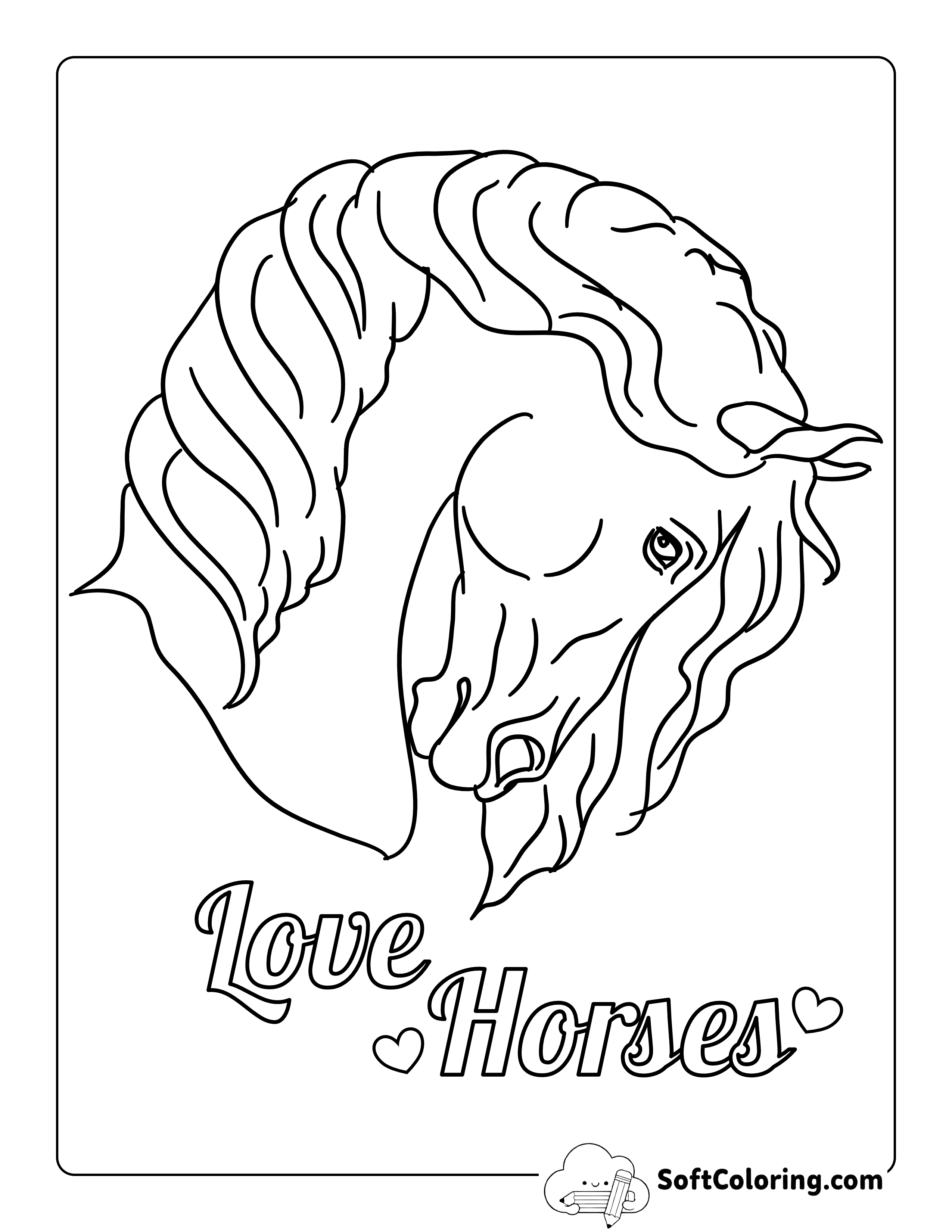 Line Drawing Horse Head Printable to Color