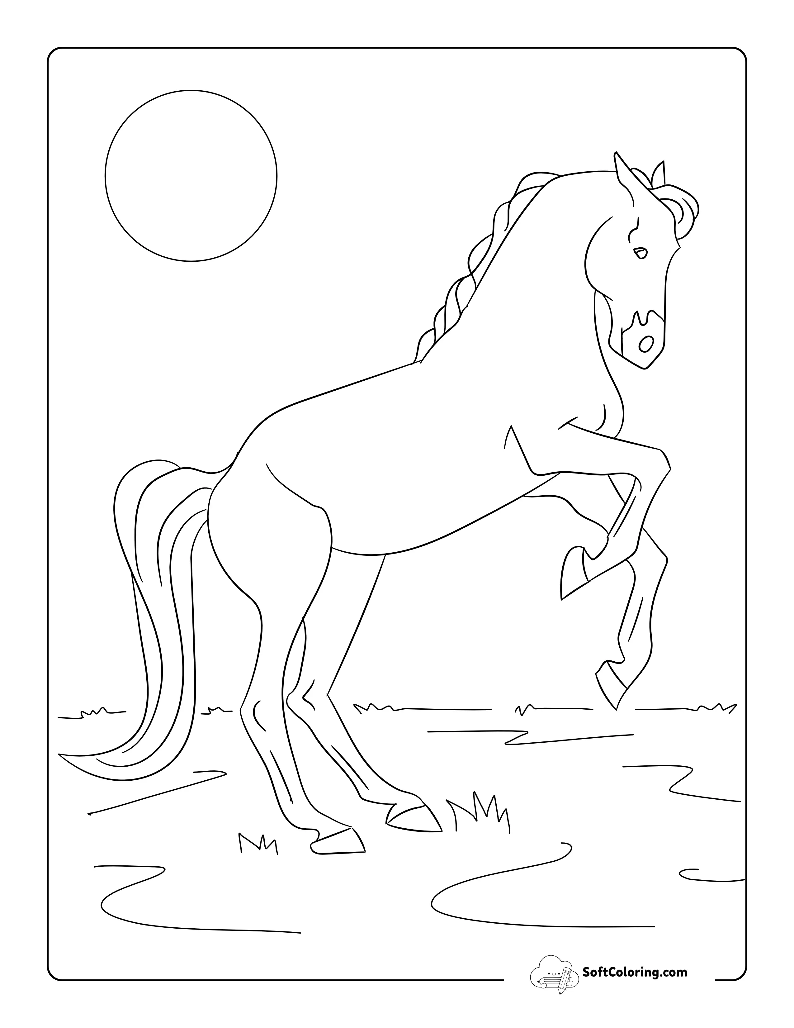 Line Drawing Horse Rearing To Color