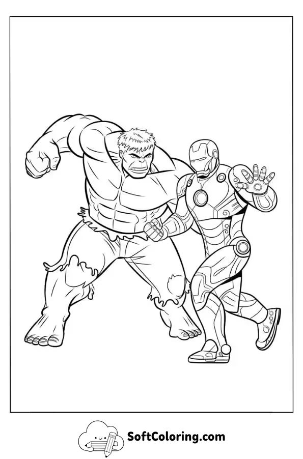 Hulk Fighting Iron Man Coloring Page