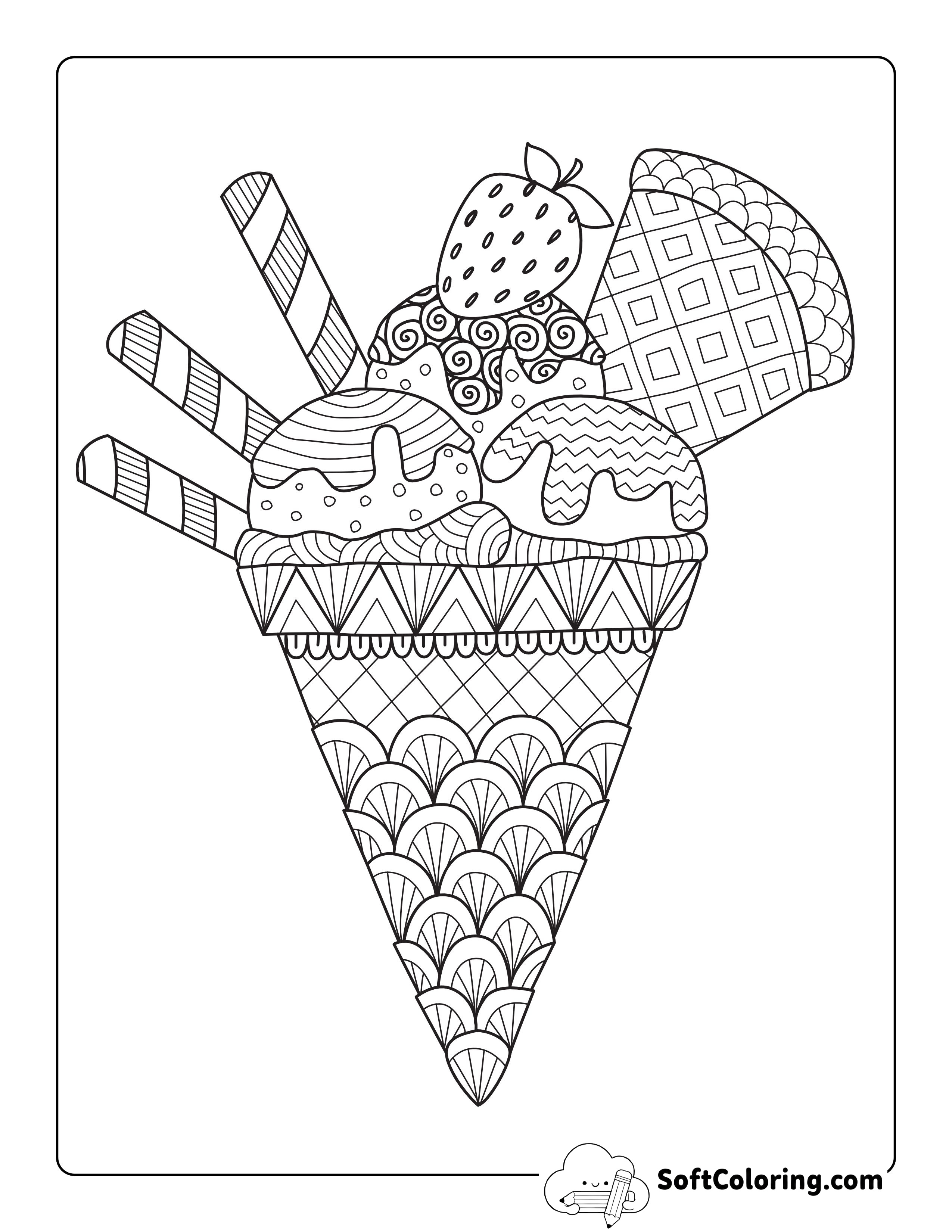 Ice Cream Zentangle Coloring Sheet for Adults