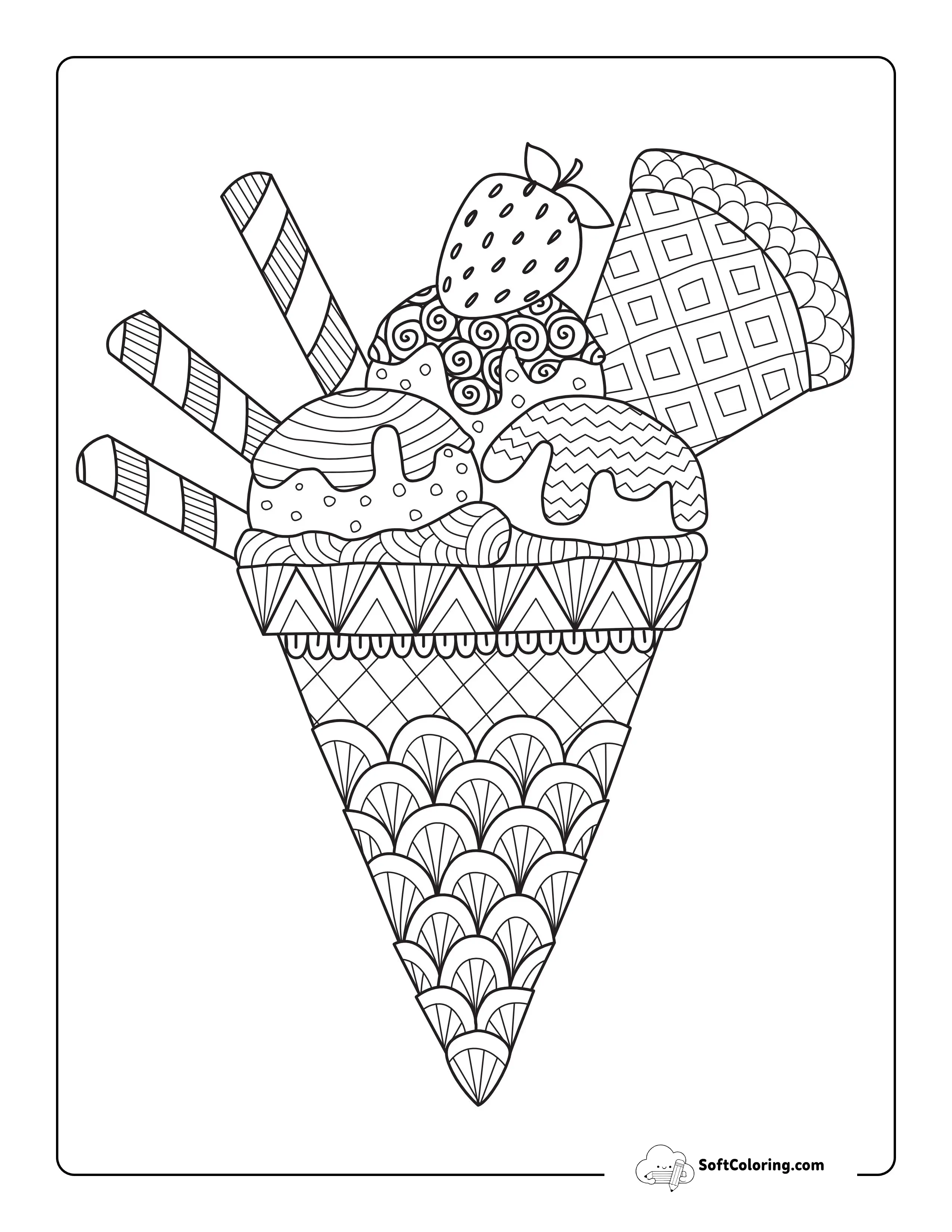 Ice Cream Zentangle Coloring Sheet For Adults