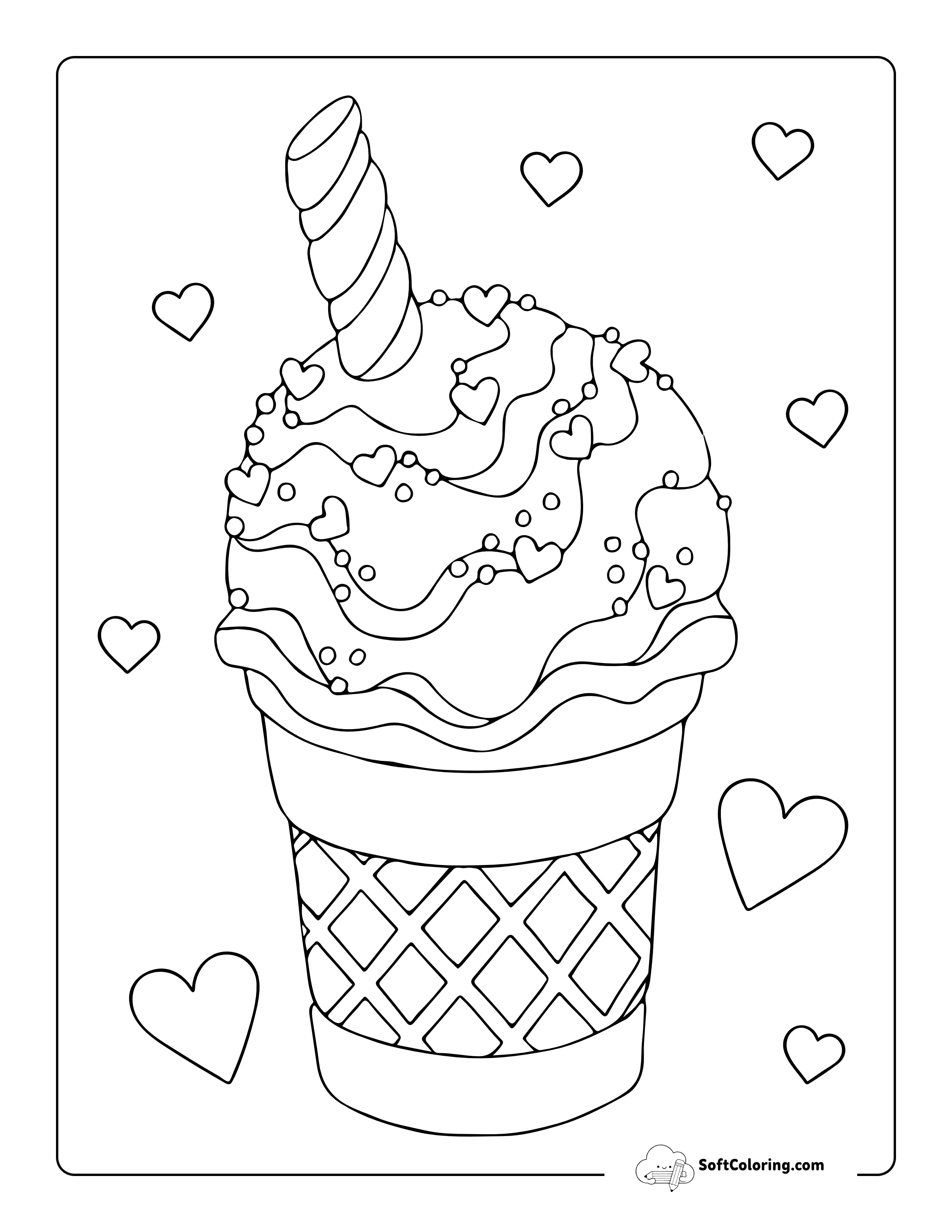 Ice Cream With Wafer Coloring Page For Kids