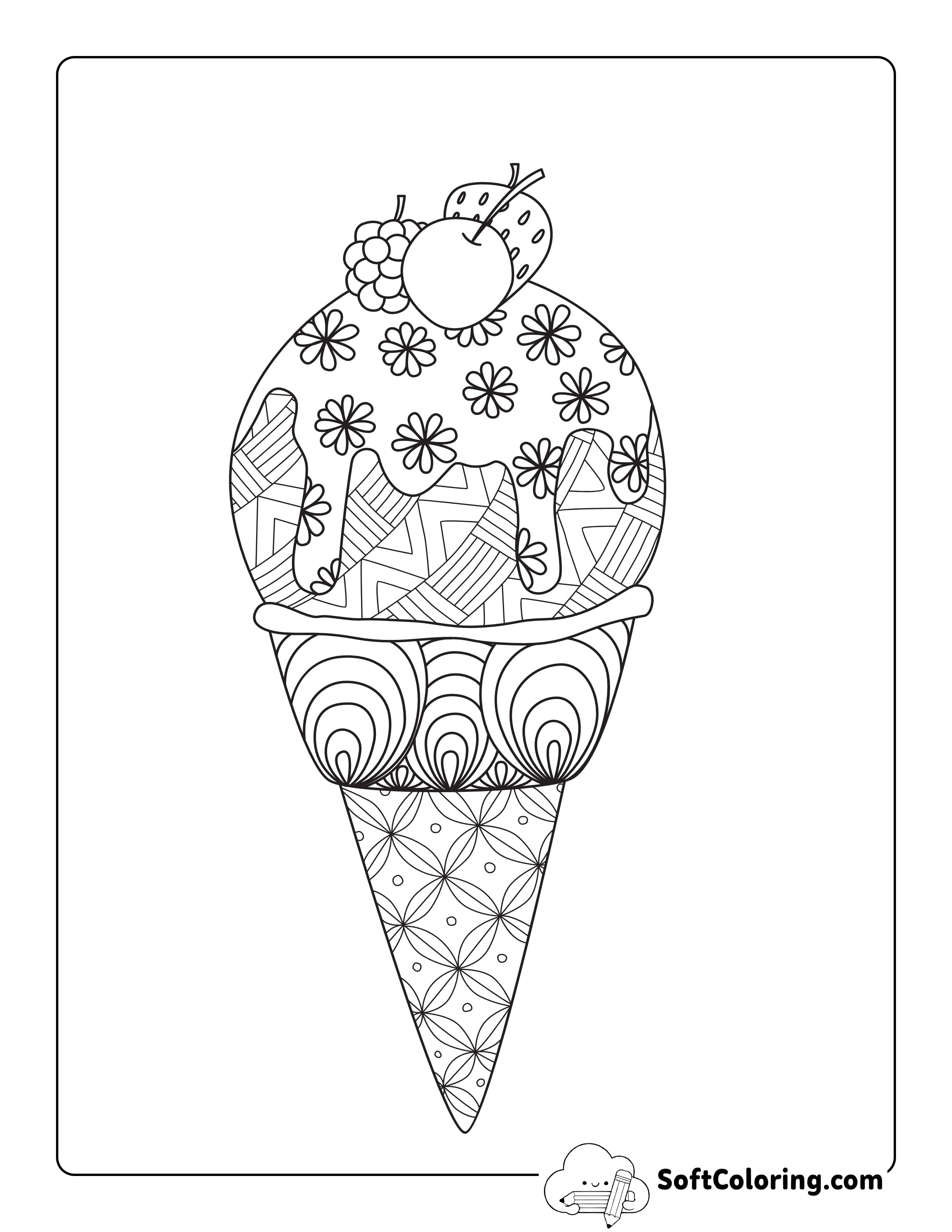 Ice Cream with a Cherry Coloring Page