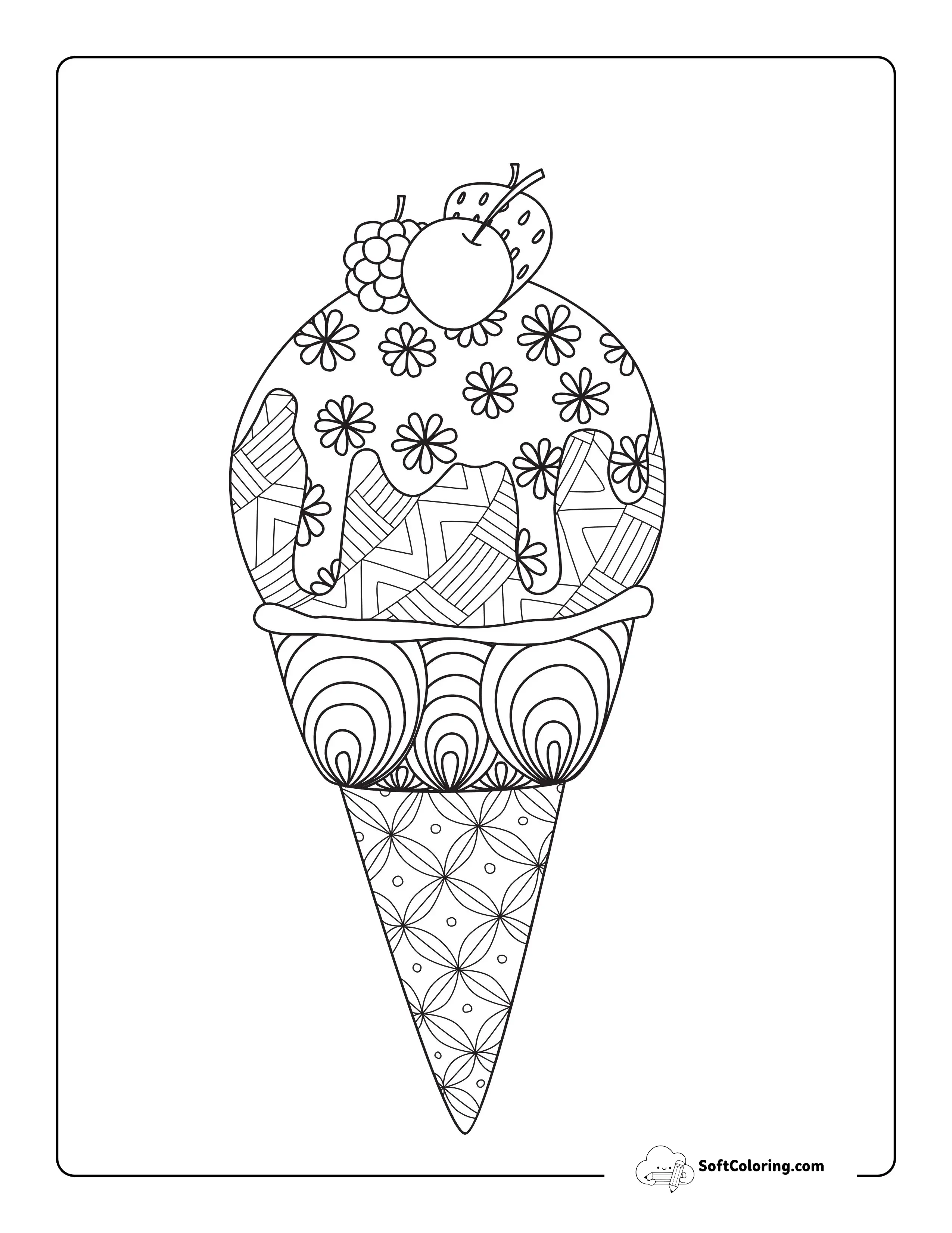 Ice Cream With A Cherry Coloring Page