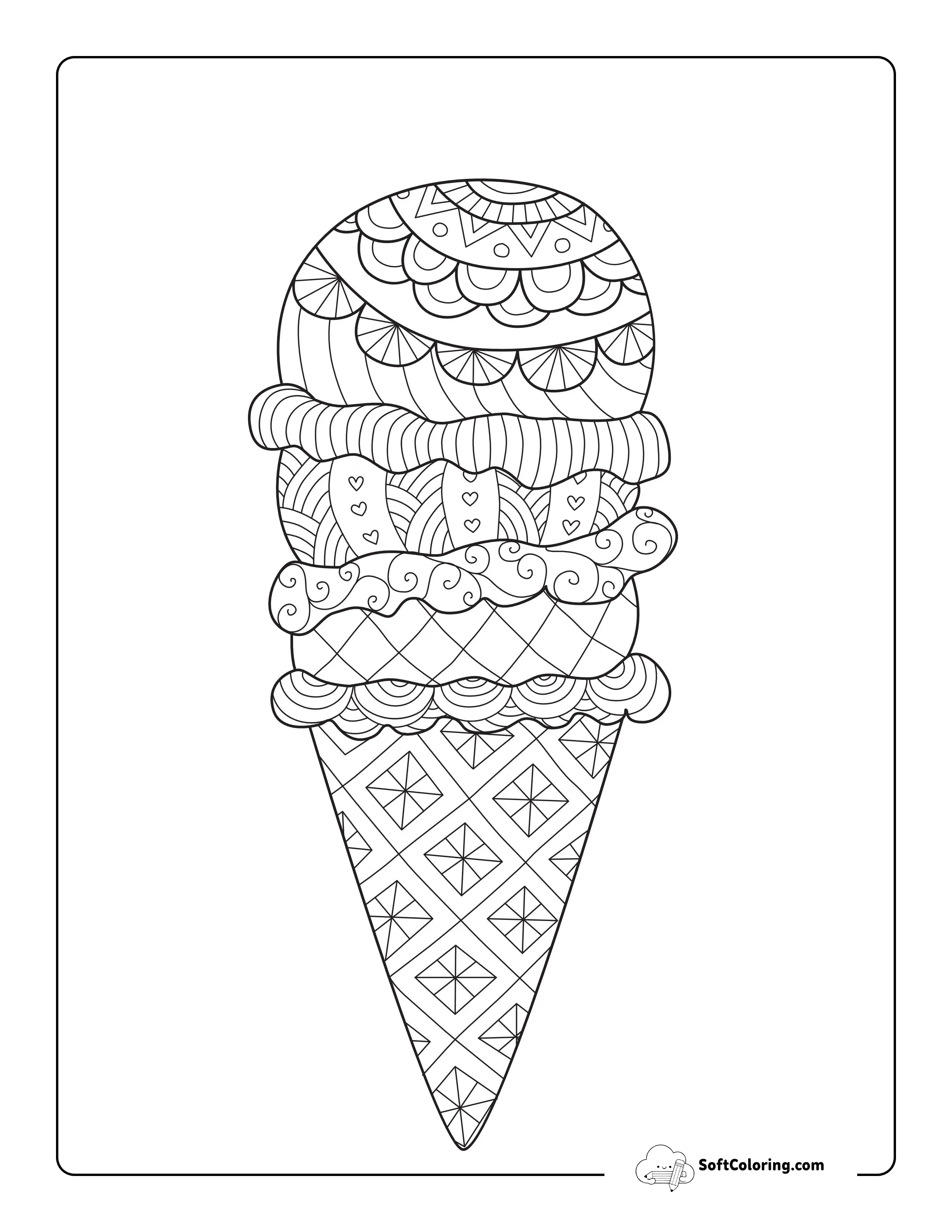 Ice Cream Zentangle Coloring Page For Adults