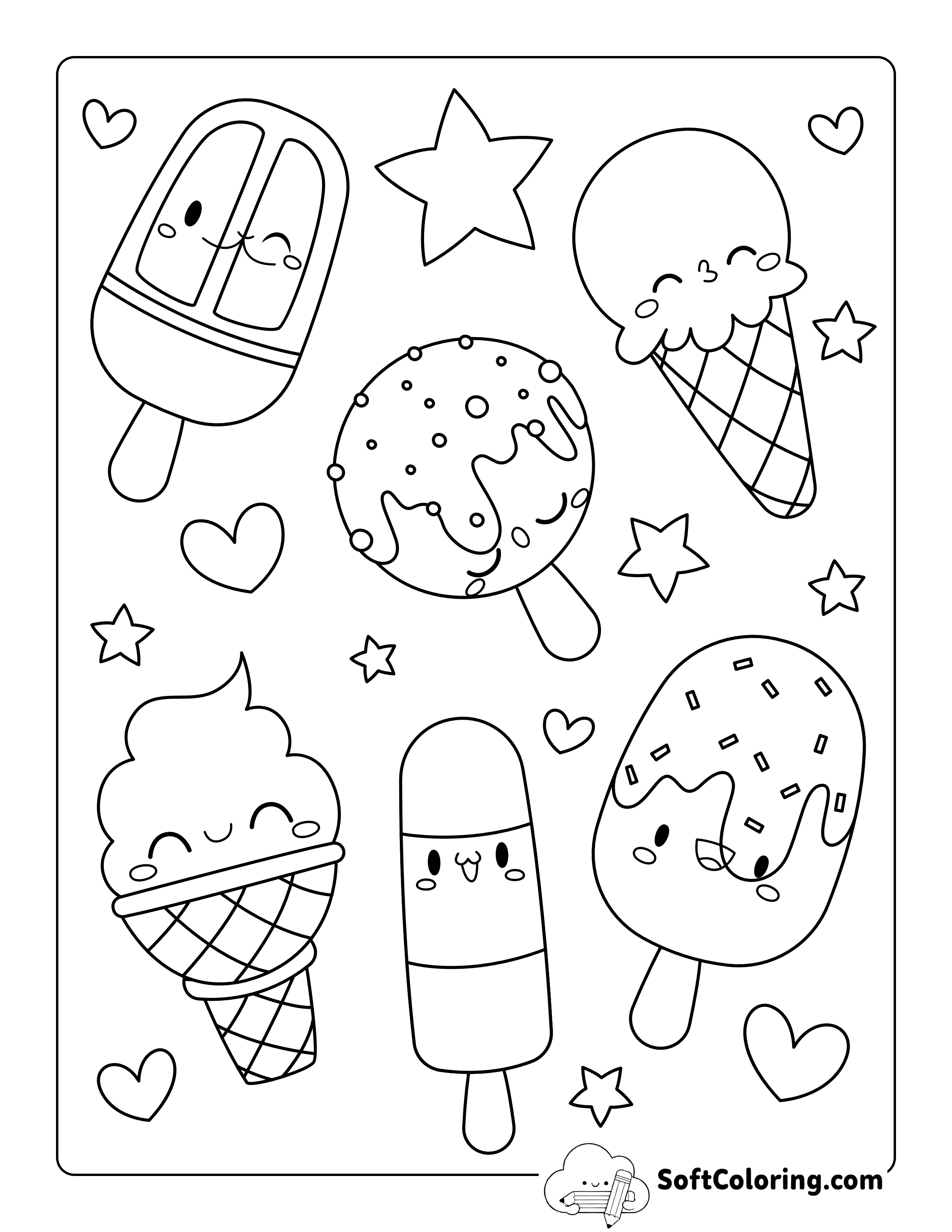 Kawaii Ice Creams & Popsicles to Color
