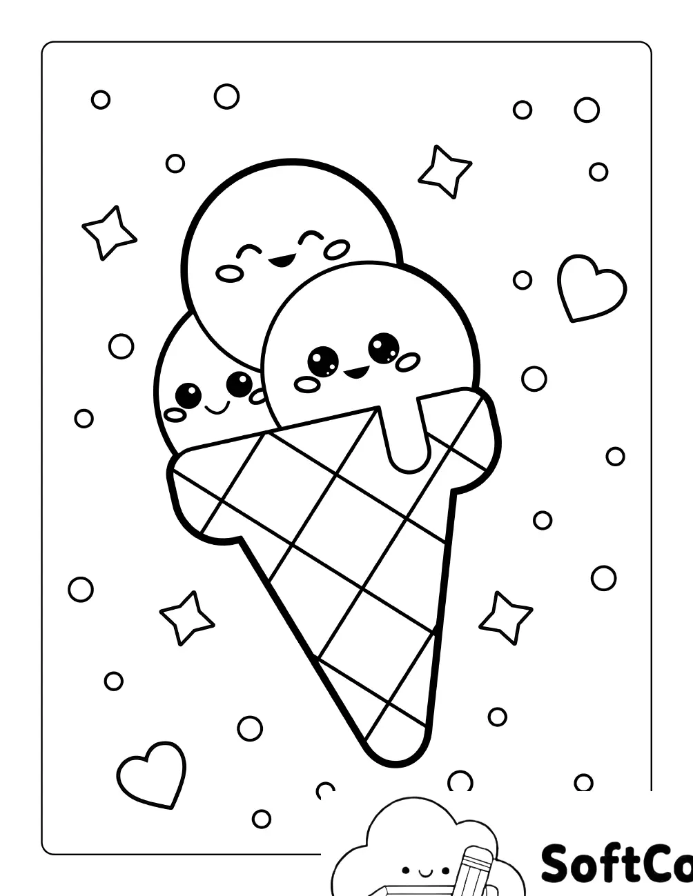 Happy Ice Cream Coloring Page For Kids