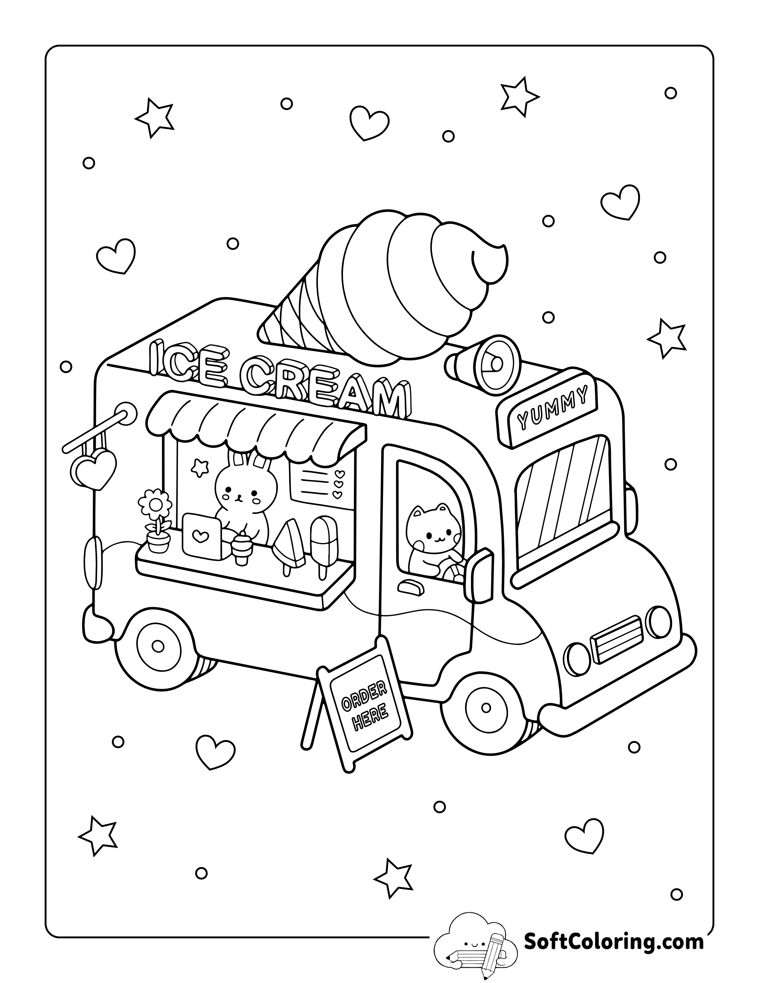 Cute Ice Cream Truck Coloring Page for Kids