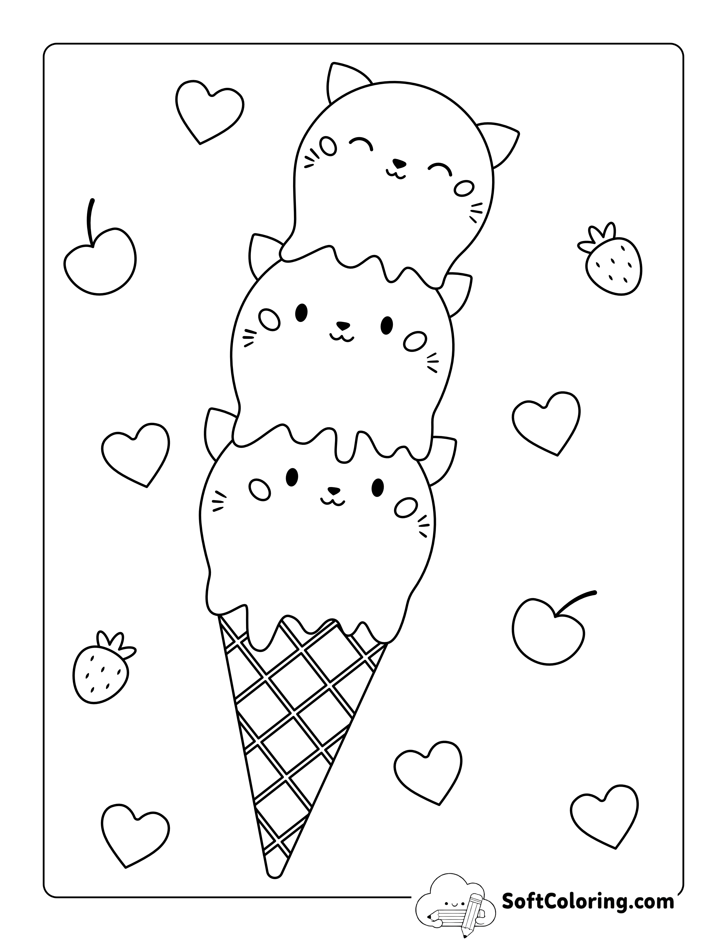 Cute 3 Scoops Ice Cream Picture to Color In