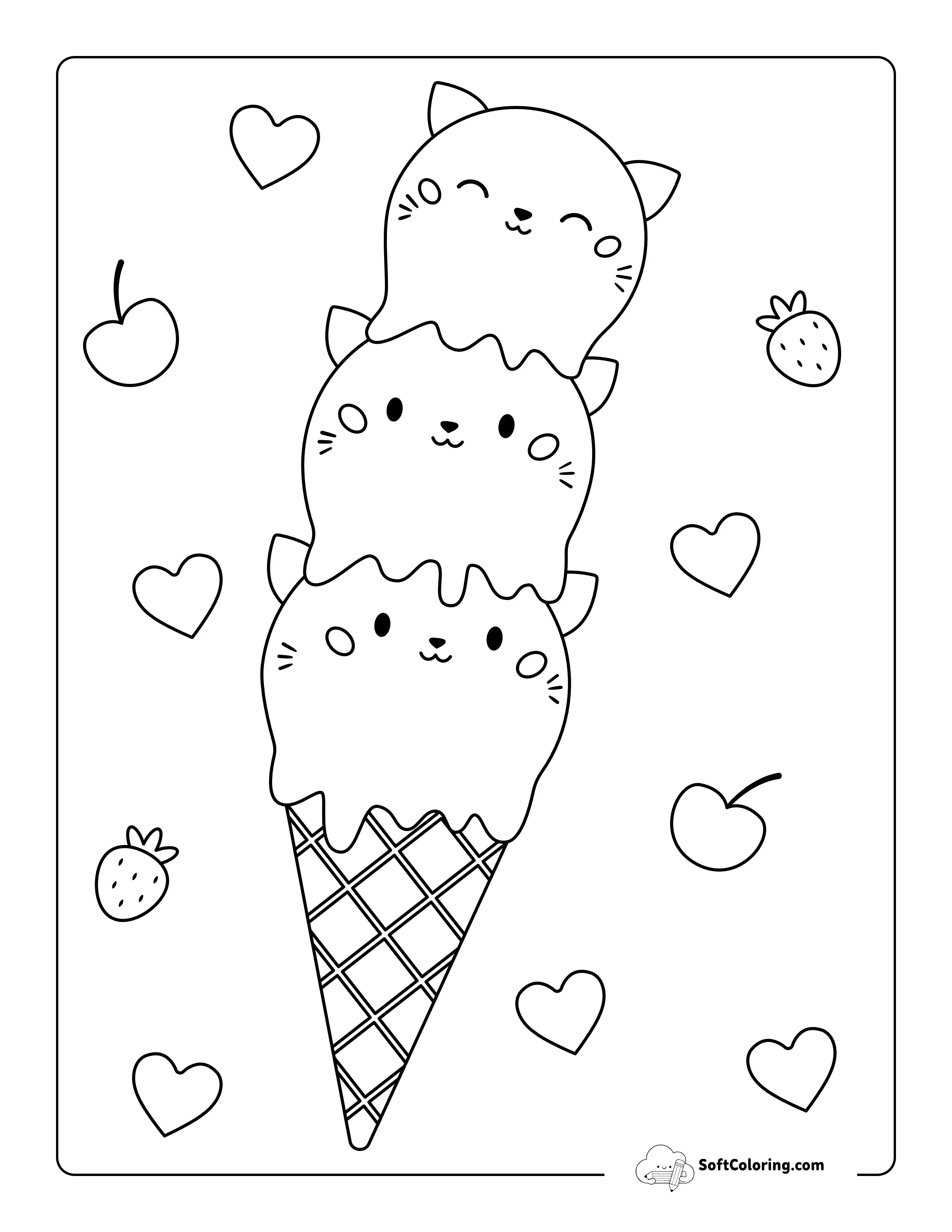 Cute 3 Scoops Ice Cream Picture To Color In