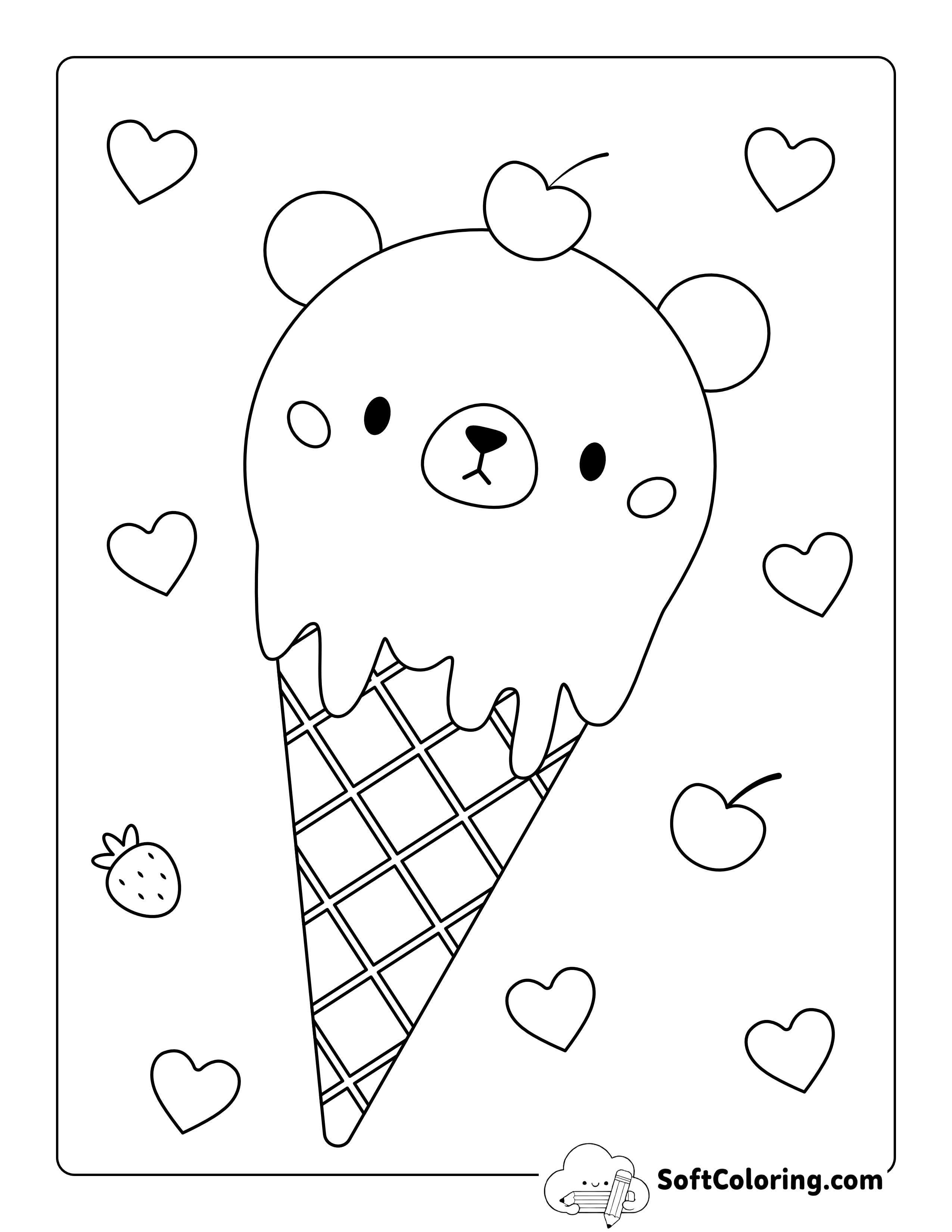 Cute Bear Cone Ice Cream Picture to Color