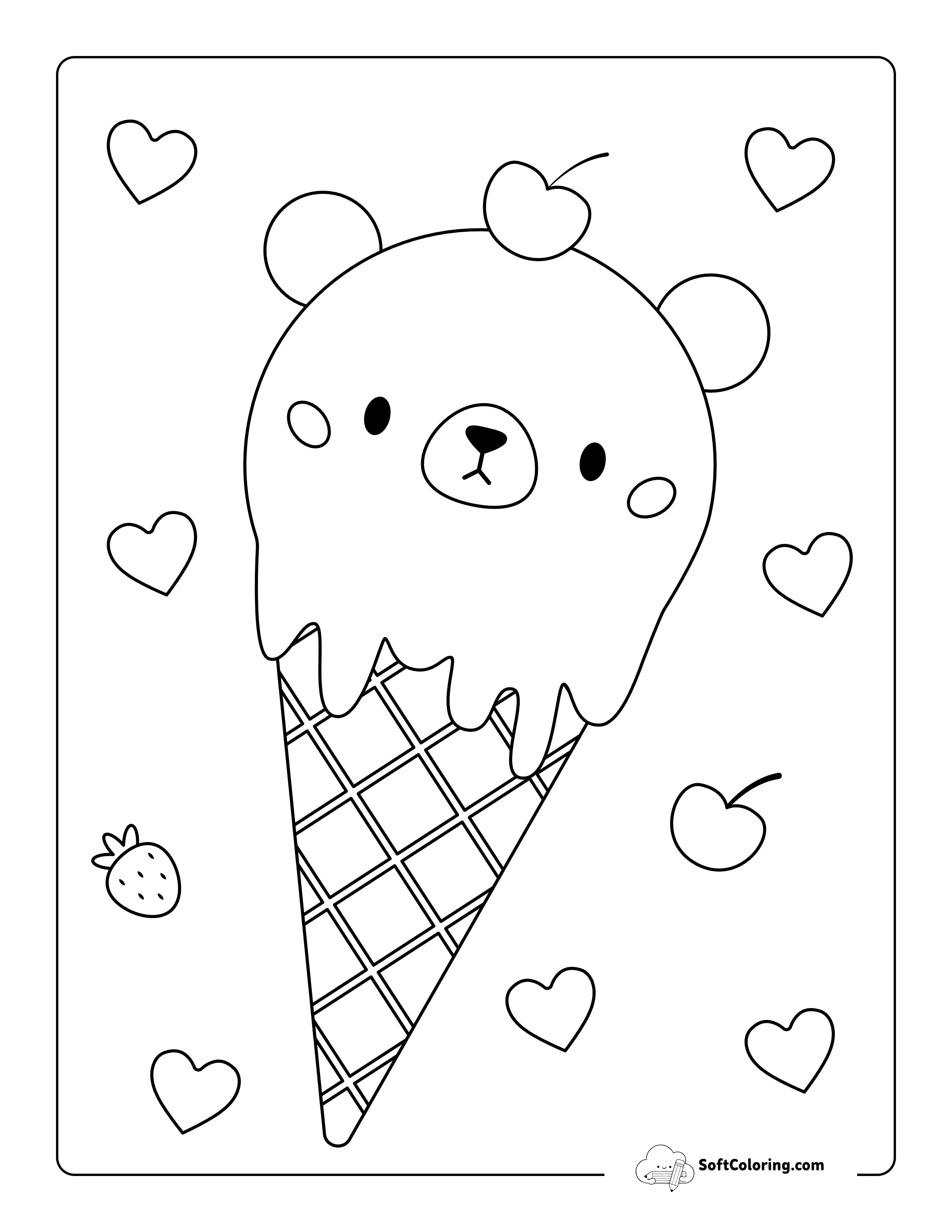 Cute Bear Cone Ice Cream Picture To Color
