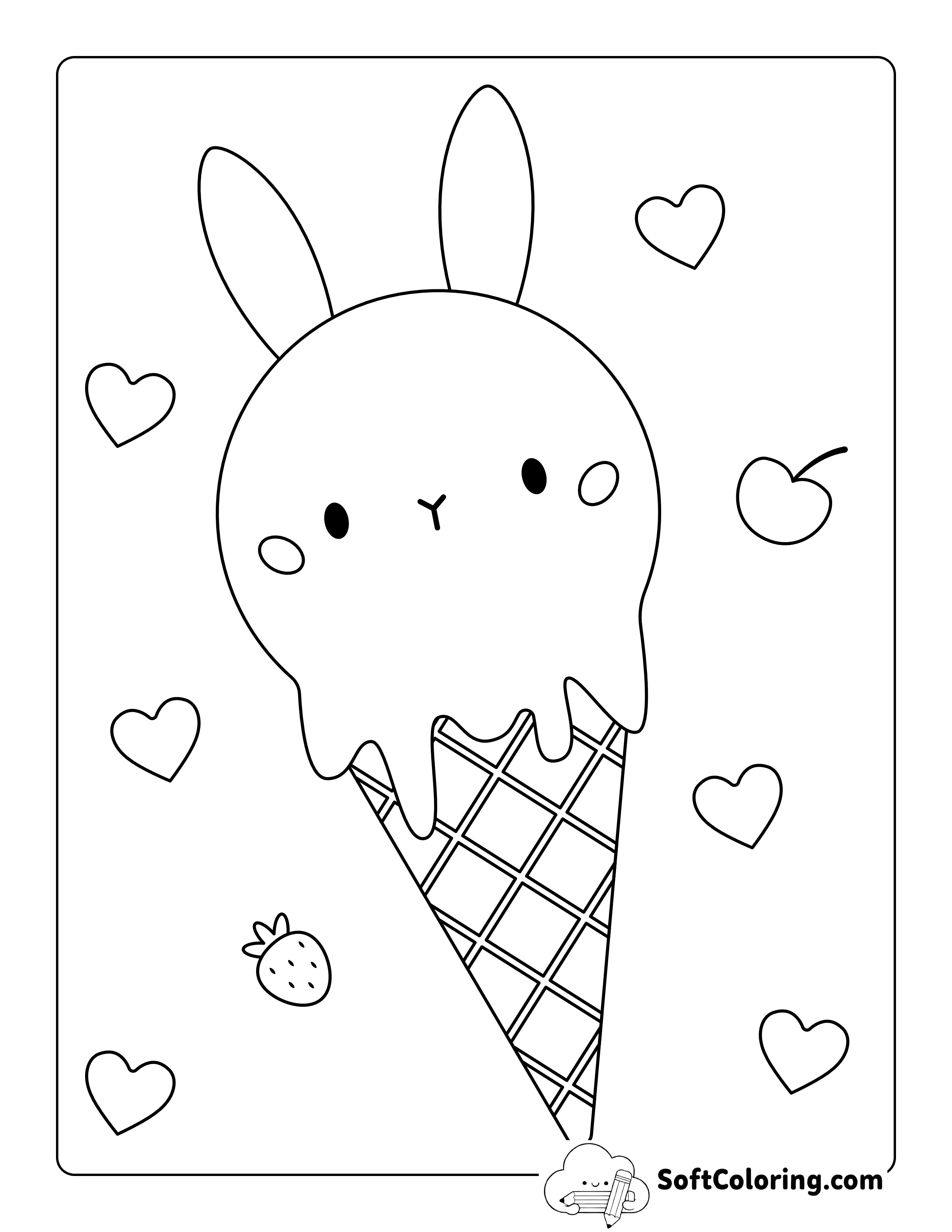 Cute Bunny Ice Cream Picture to Color