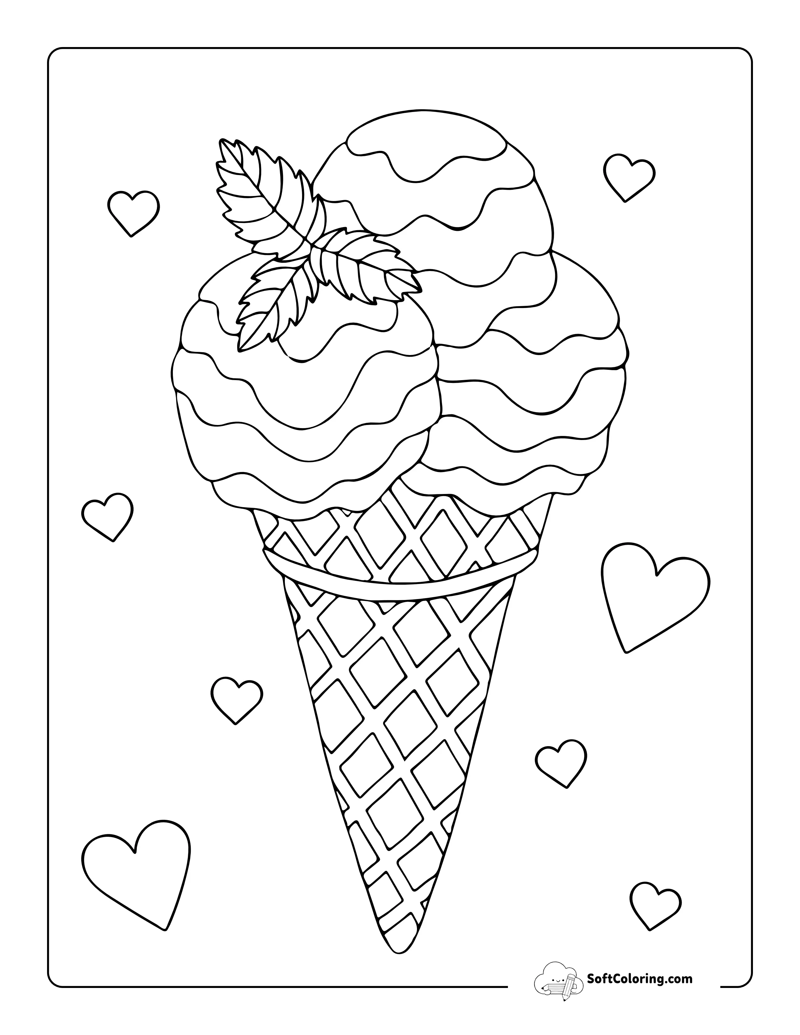 3 Scoops Ice Cream In A Cone Picture To Color