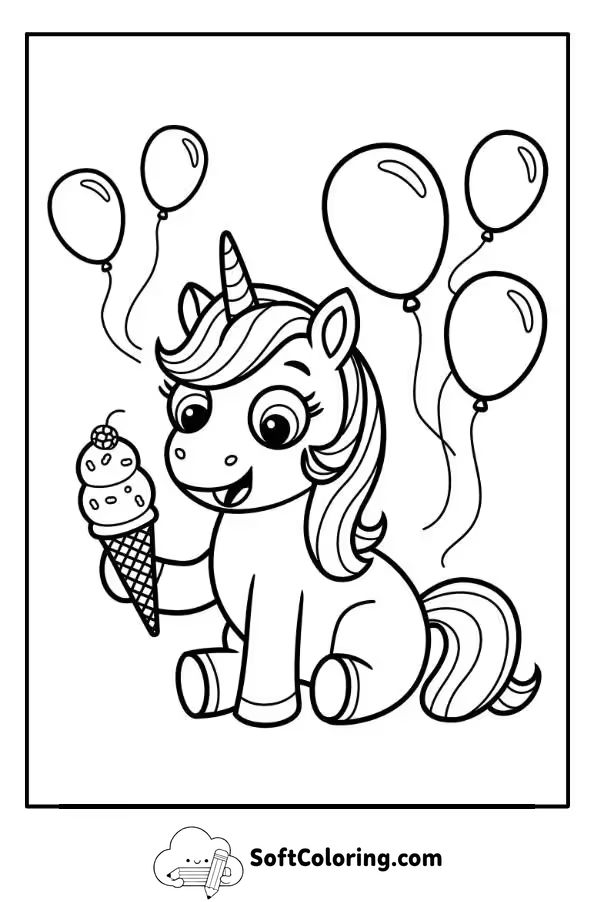 Unicorn Ice Cream Coloring Page
