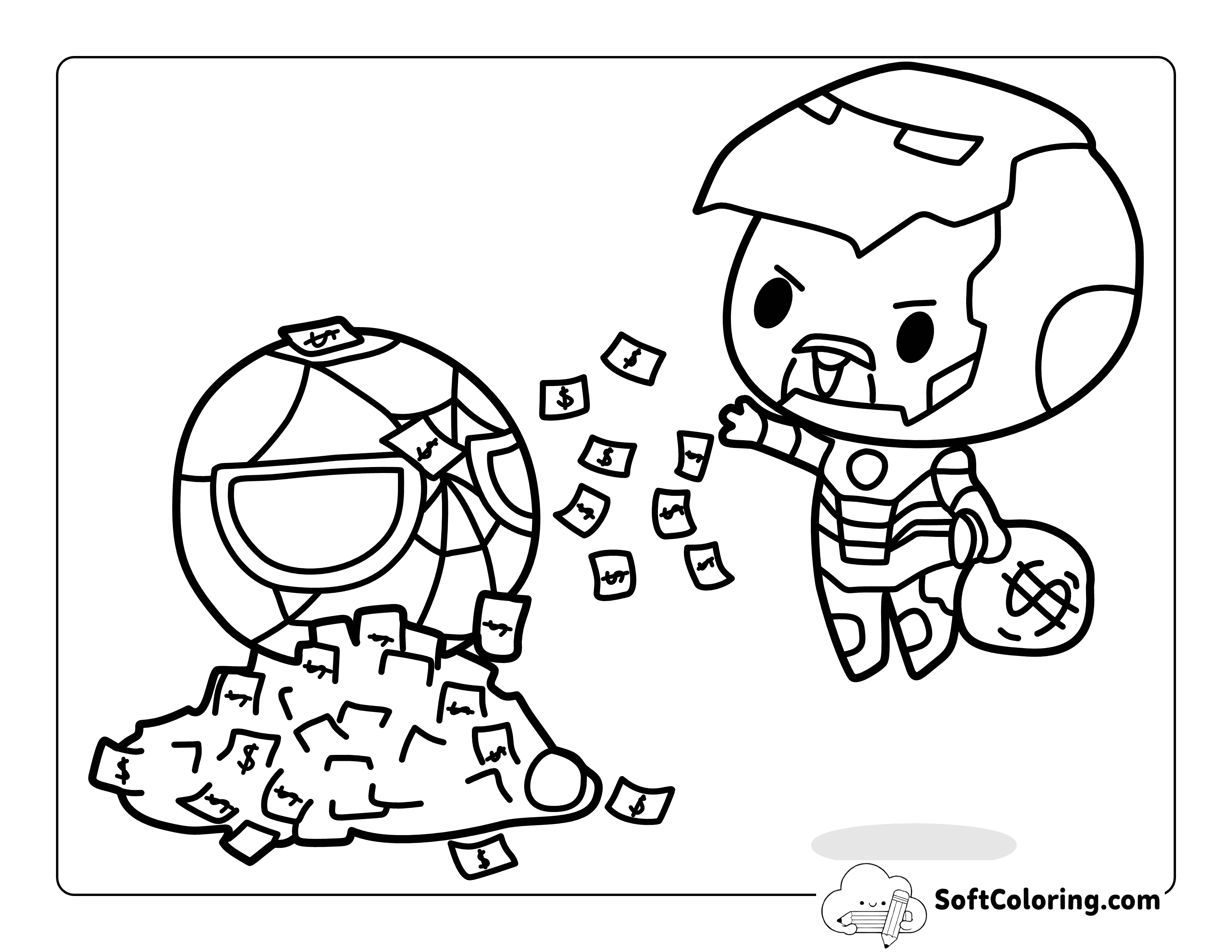 Easy Iron Man-Inspired Drawing of Tony Stark Throwing Money Printable to Color