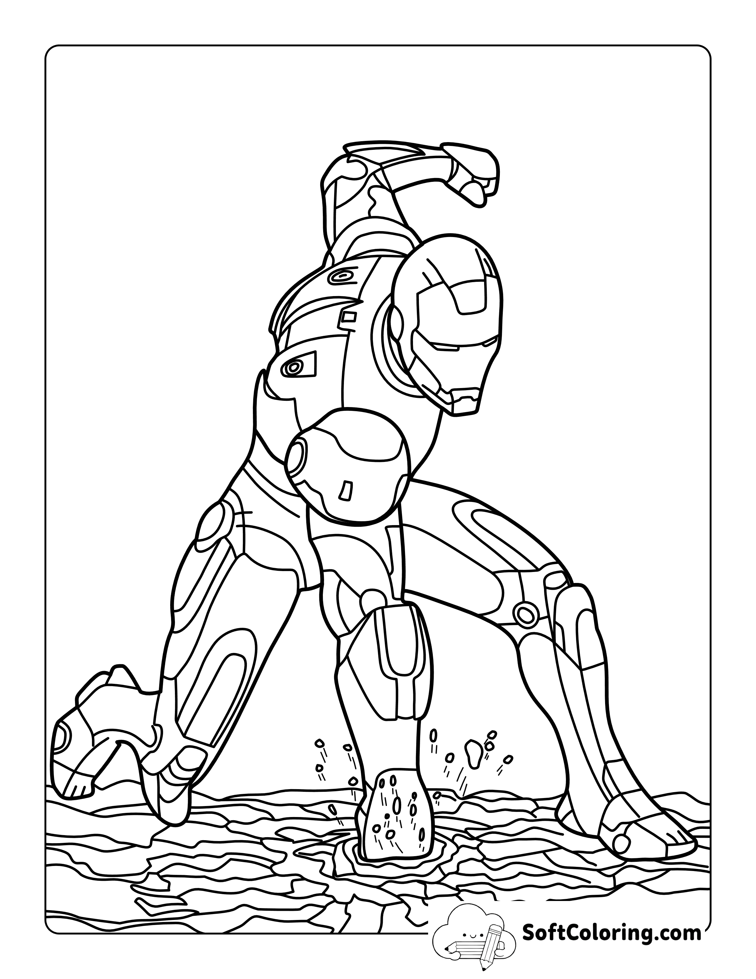 Iron Man-Inspired Superhero Landing Avengers Coloring Page