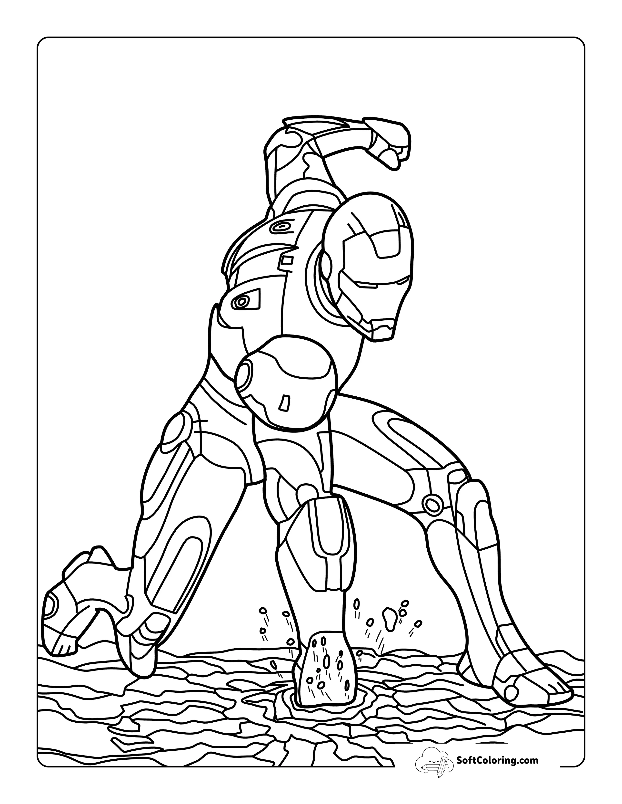 Iron Man-Inspired Superhero Landing Avengers Coloring Page