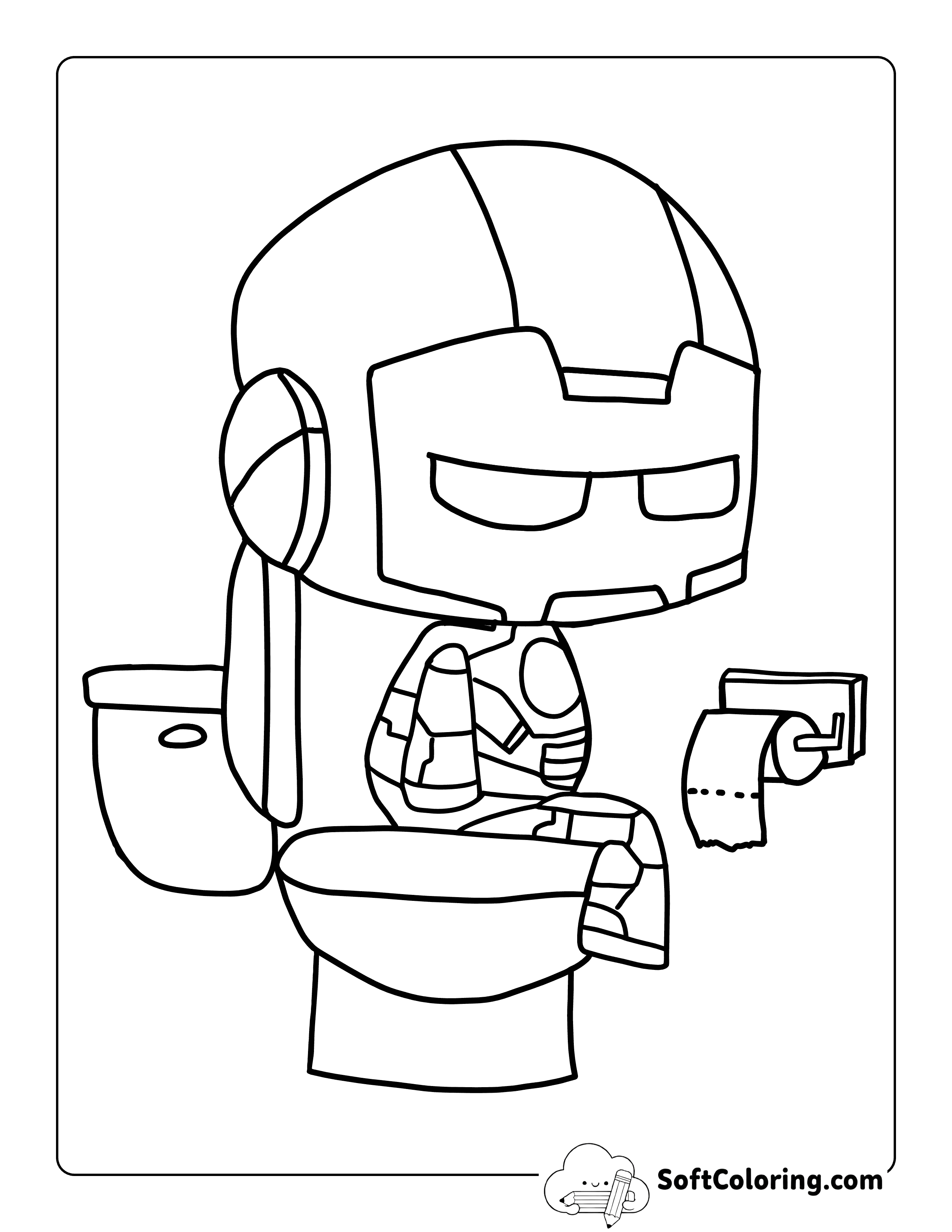 Easy Iron Man-Inspired Outline on Toilet Coloring Sheet for Kids