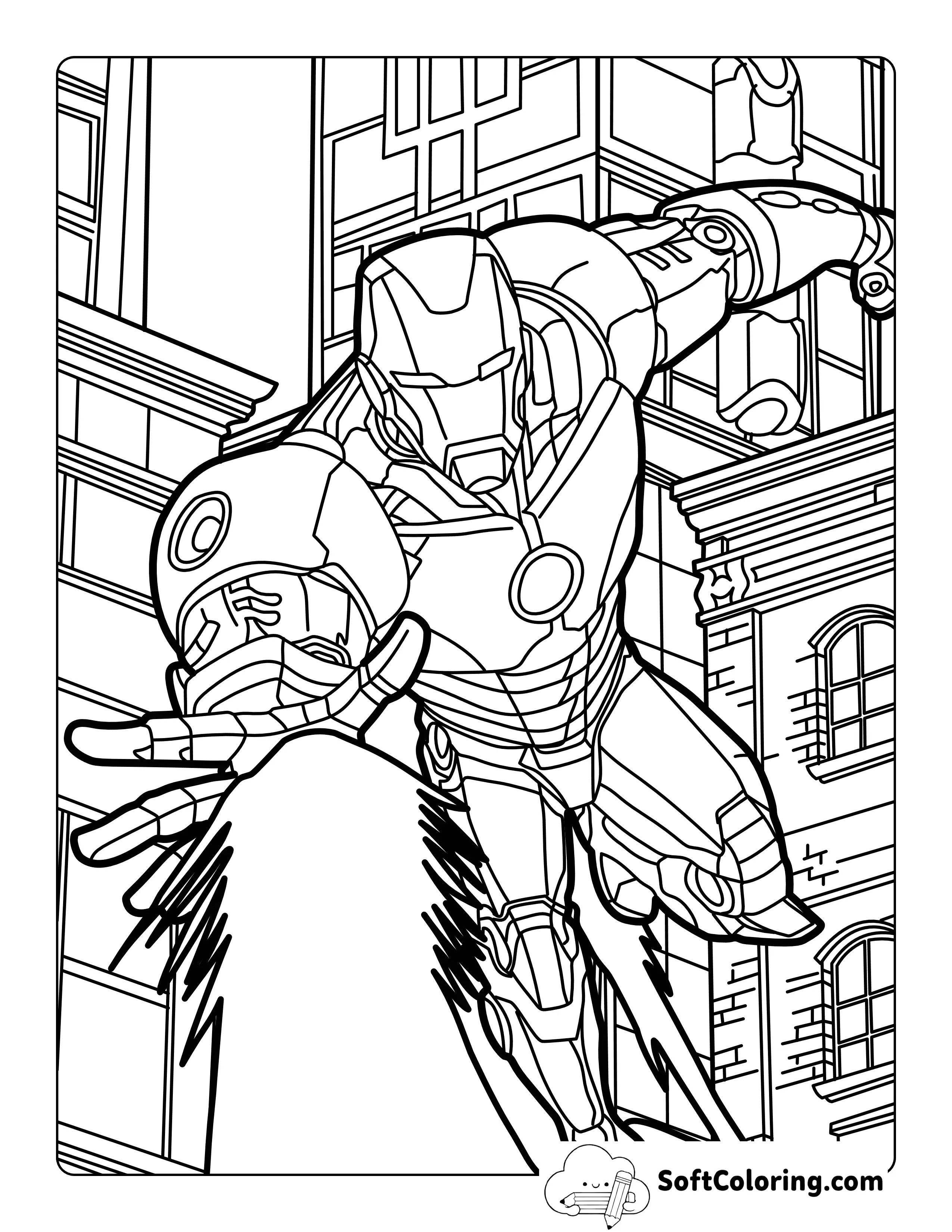 Shooting Lasers In The City - Iron Man-Inspired Coloring Page