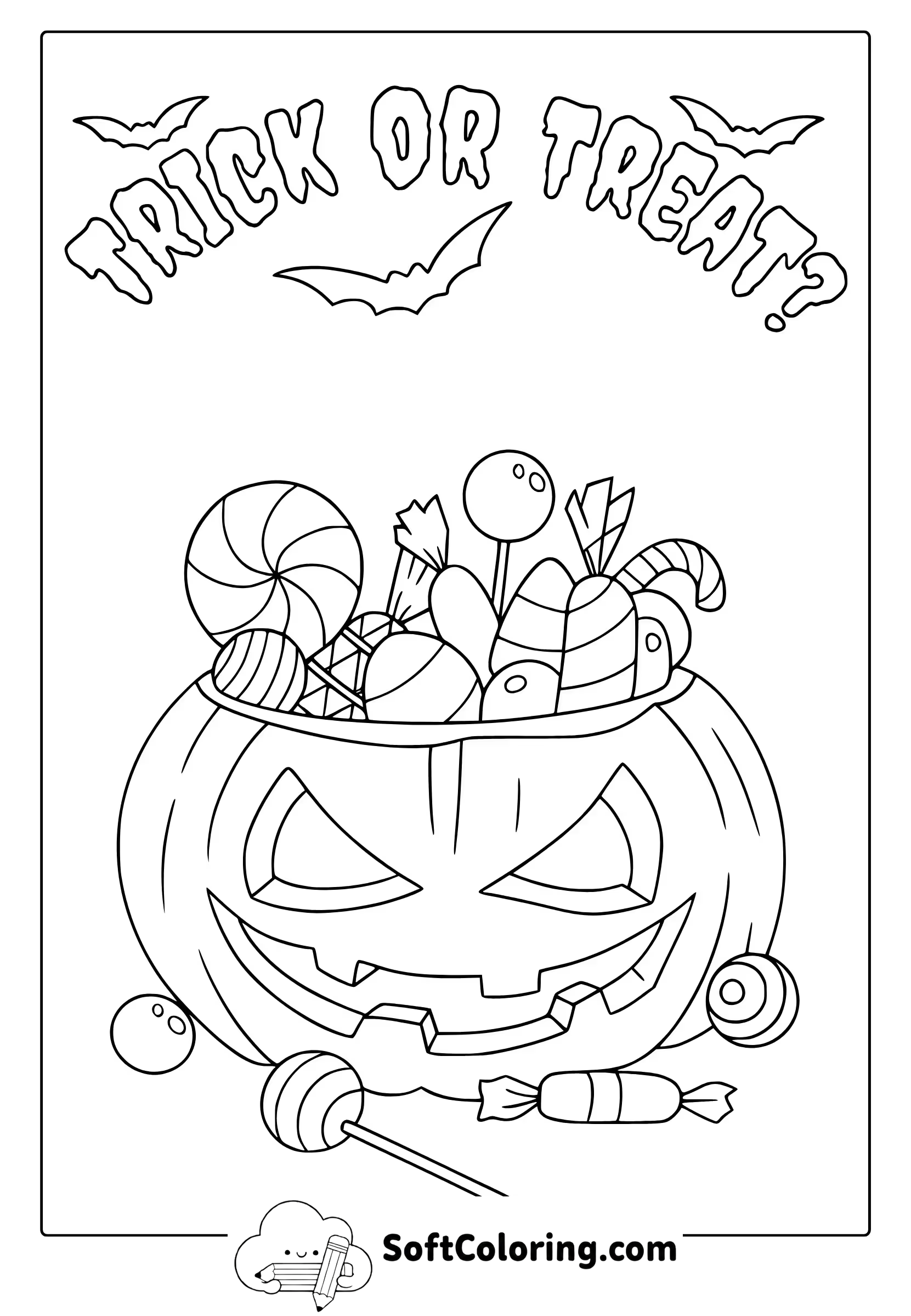 jack o lantern with candies coloring page