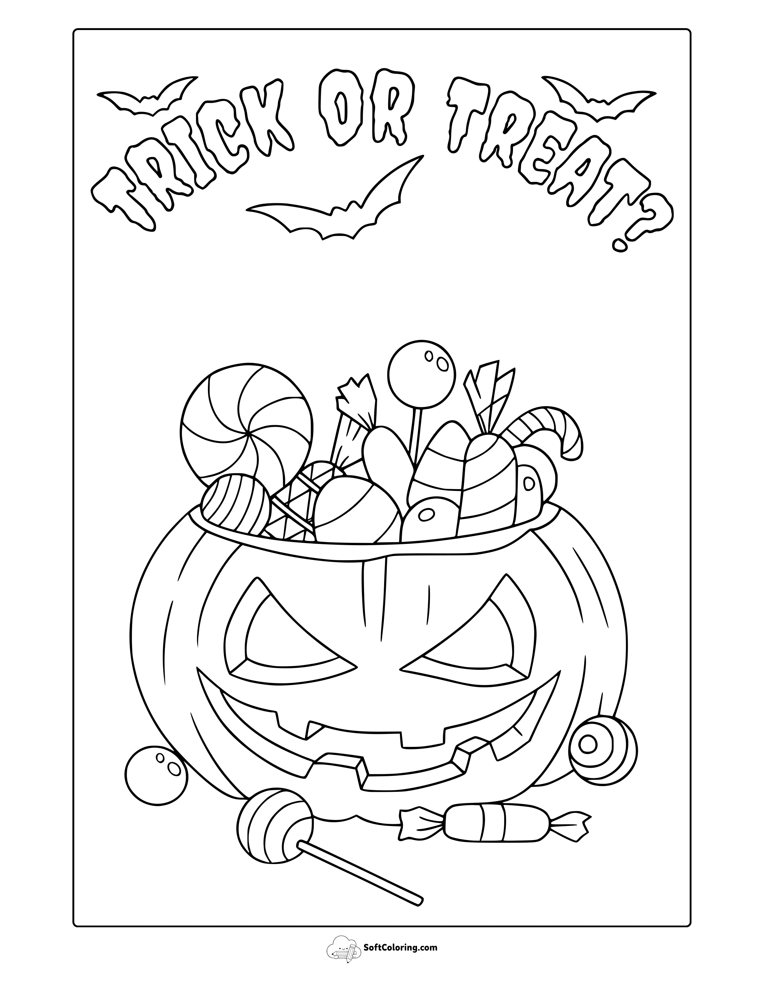 Jack O Lantern With Candies Coloring Page