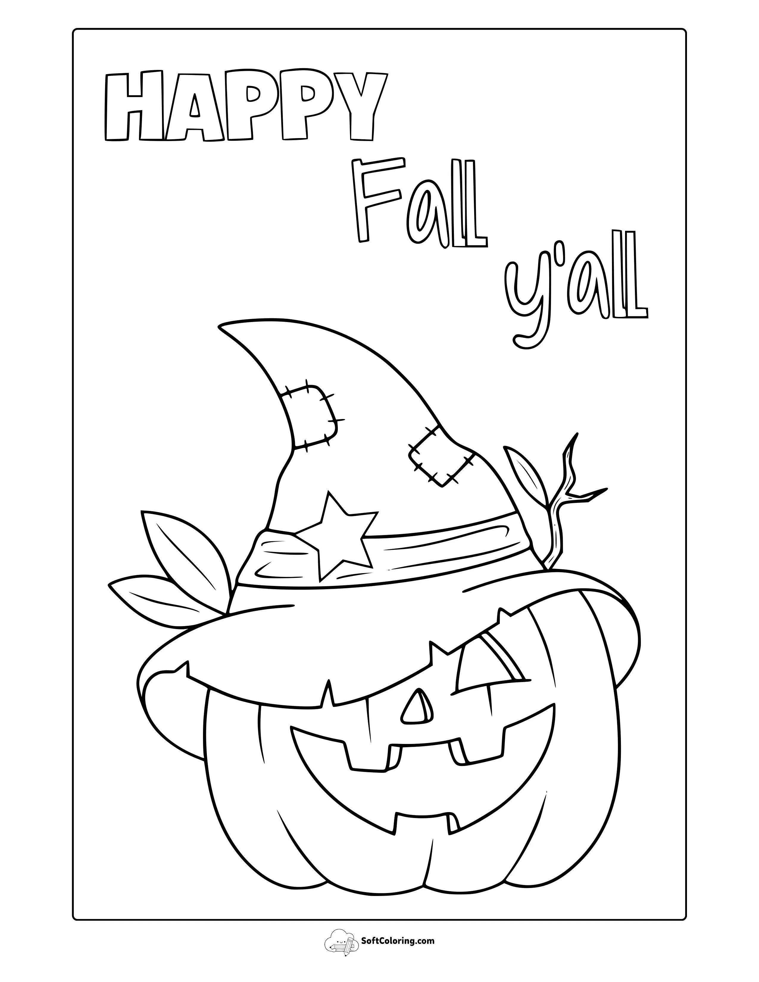 Jack O Lantern With Witch Hat Coloring Page