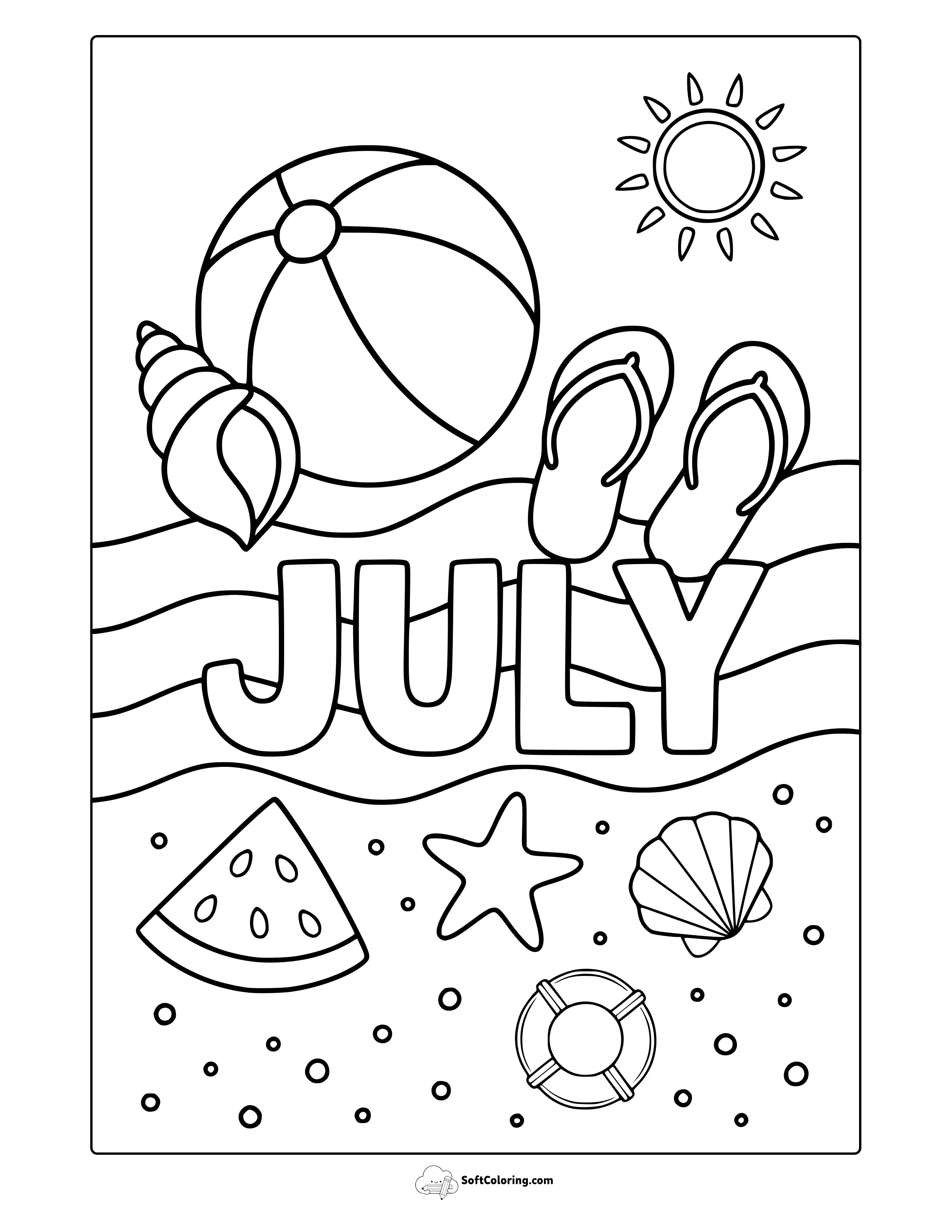 July Holiday Elements Coloring Page