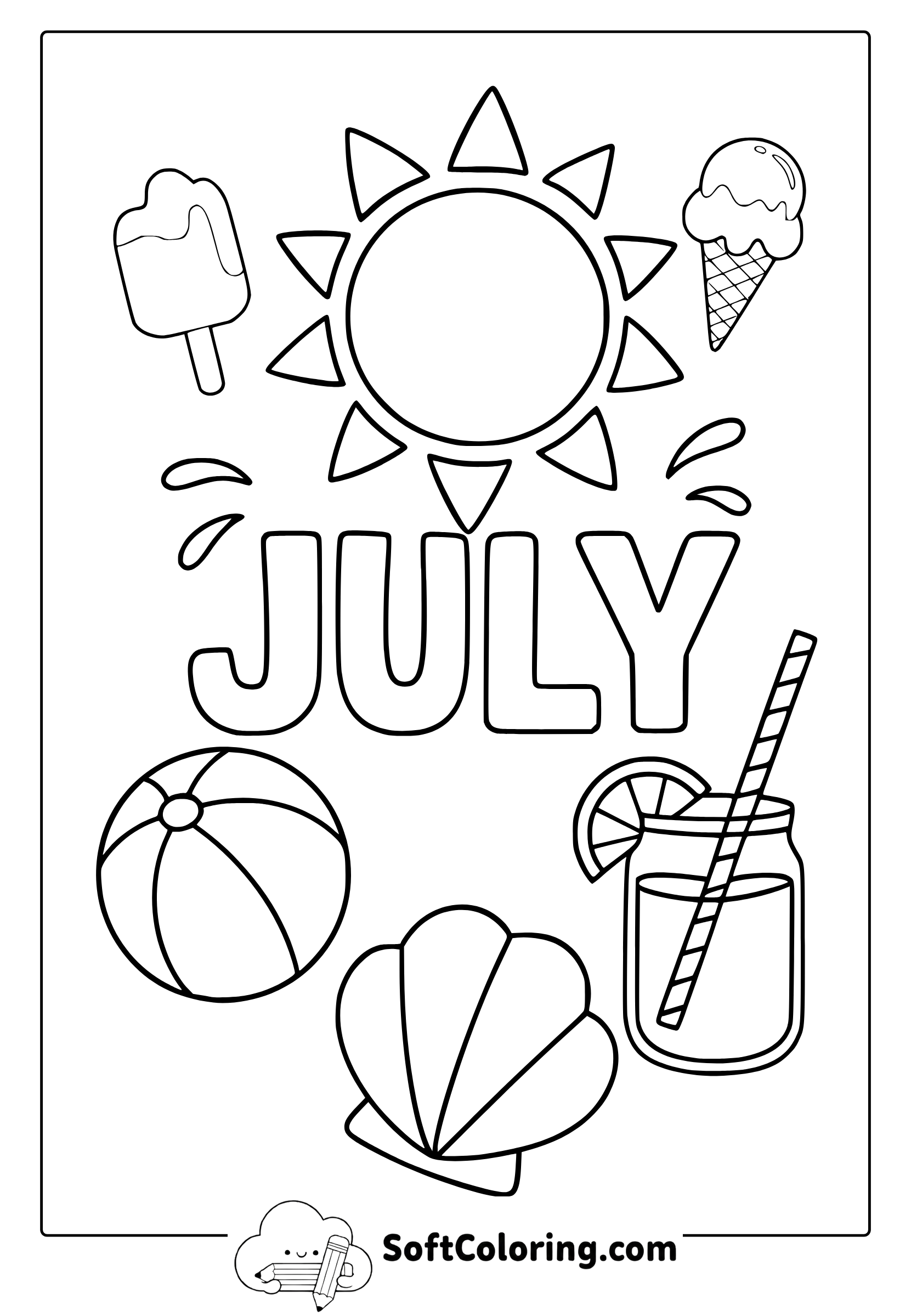 july objects coloring page